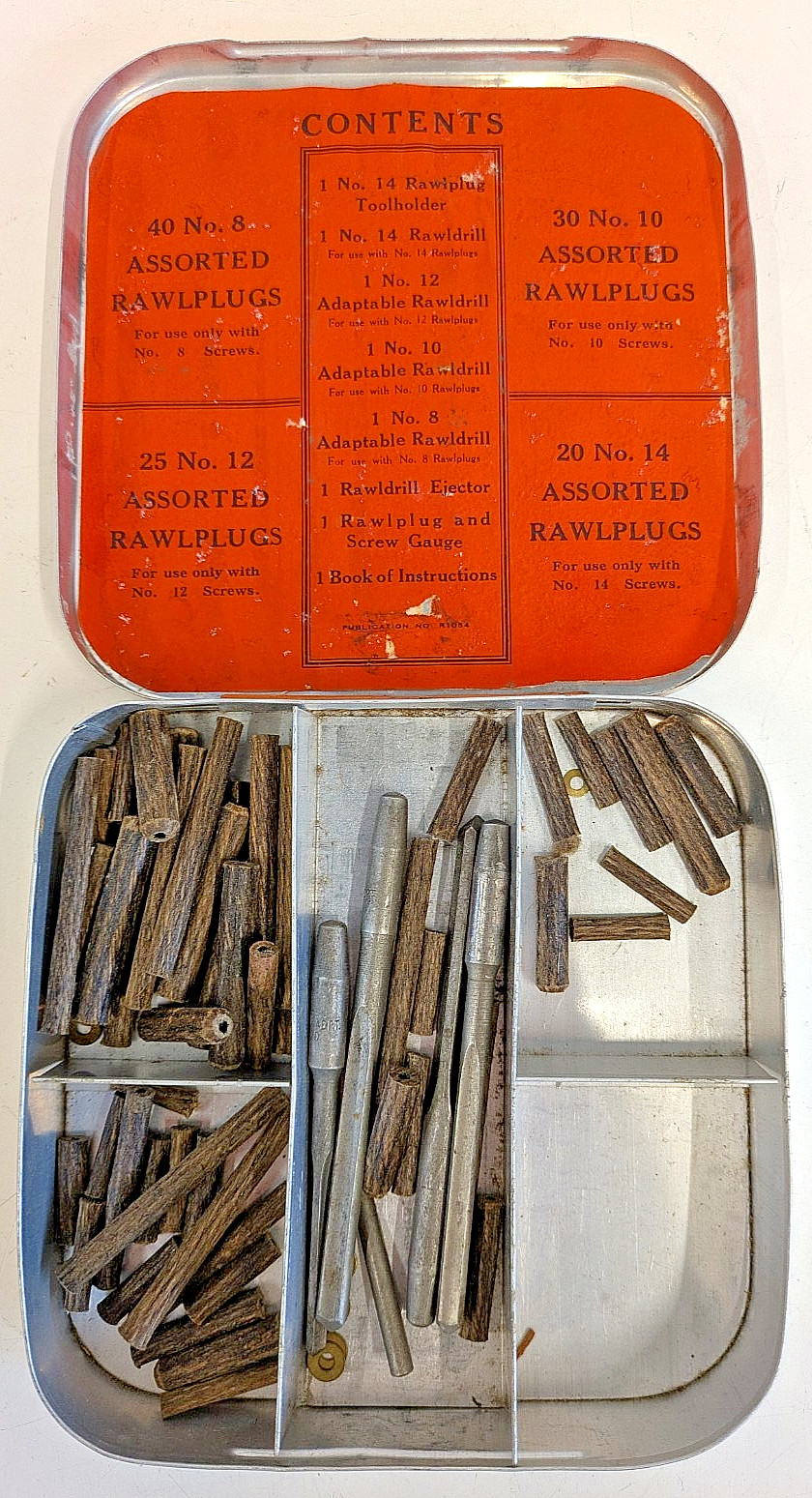 Vintage Collectors Rawlplugs Tin With Original Contents Collectors Item Drills