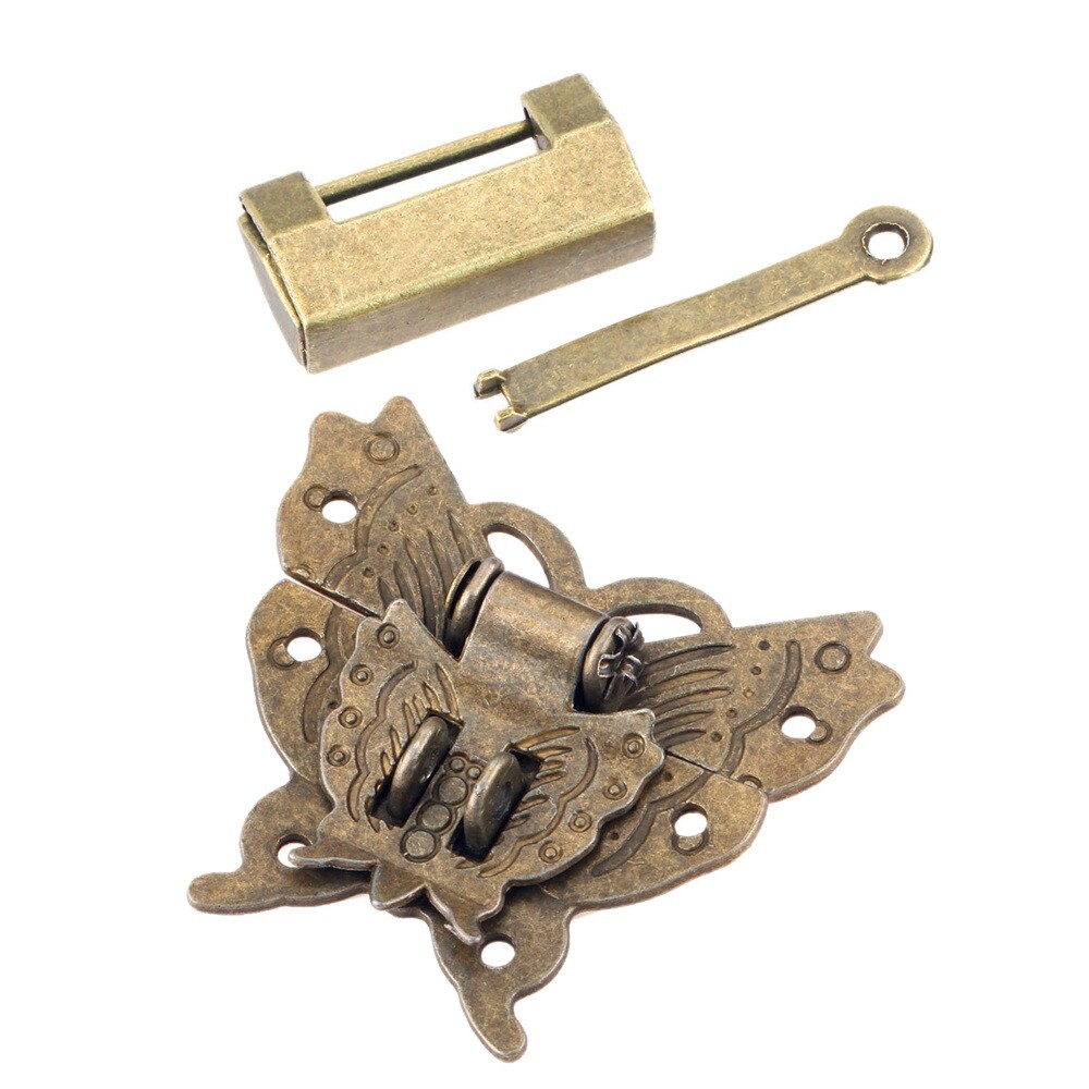 60*38*13mm Vintage Butterfly Design Jewelry Box Latch Clasp Padlock Lock Set