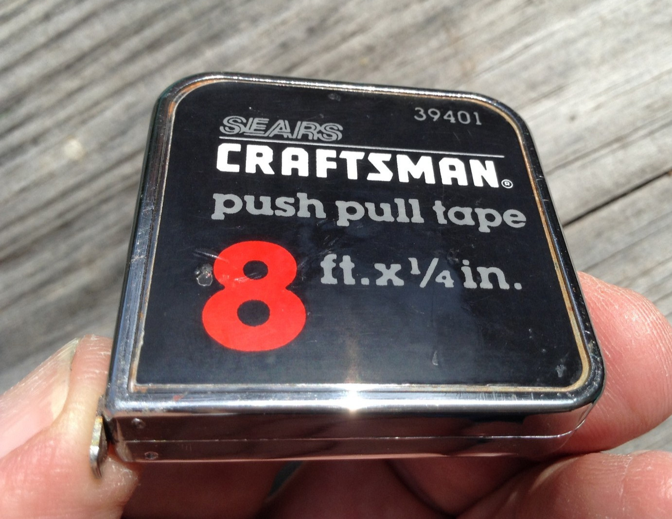 Vintage 8 ft Sears Craftsman #39401 Push Pull retractable 1/4″ wide tape measure