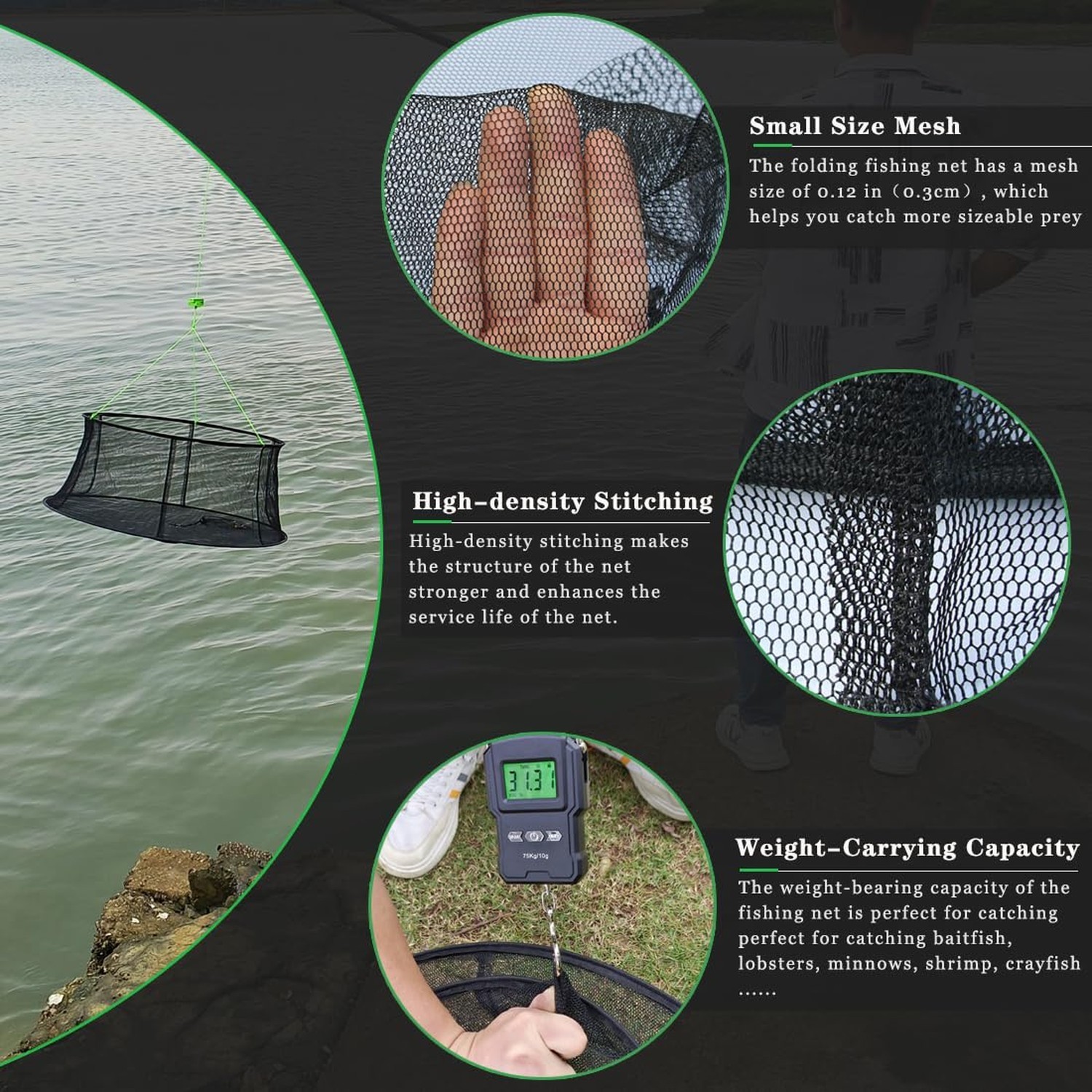 Drasry Fishing Net Trap for Bait Minnow Shrimp Crayfish Foldable Fish Crawdad…