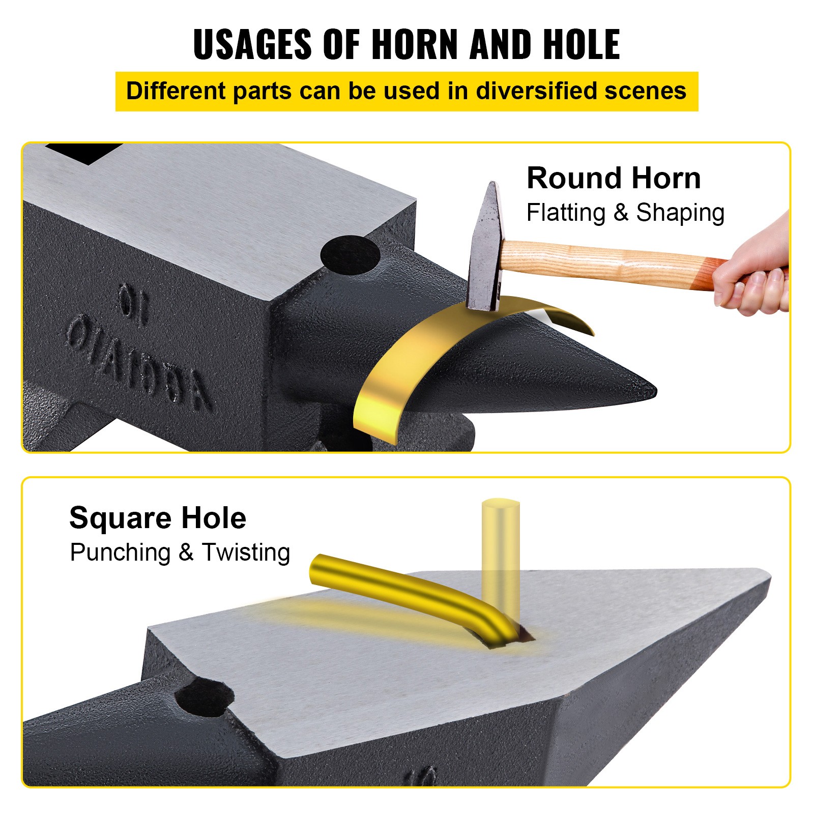 Uimoso Blacksmith Steel Anvil with Round Horn, 22lb, 2 Holes for Metal Crafting