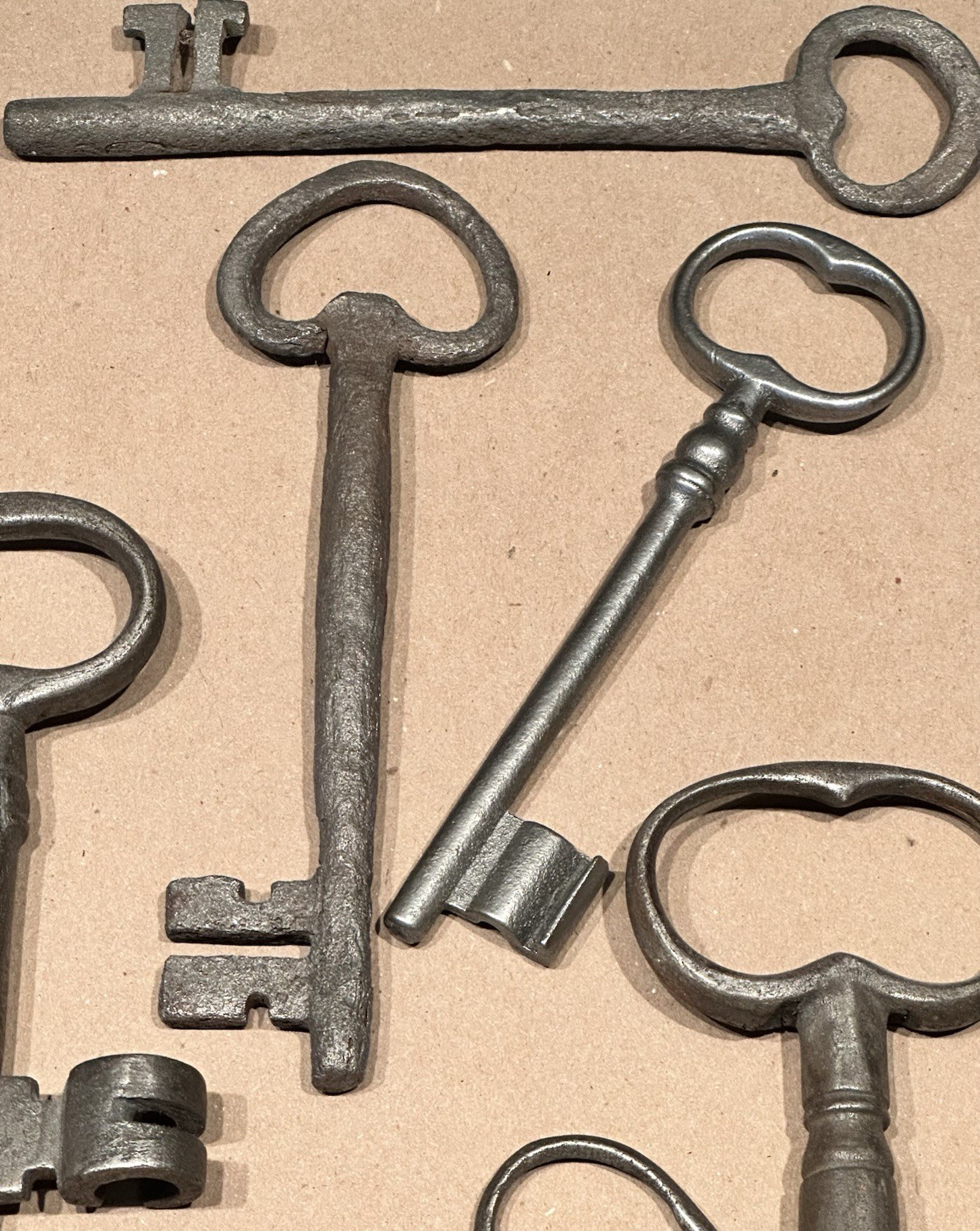Set of 10 Large Antique Iron Skeleton Keys of Various Sizes