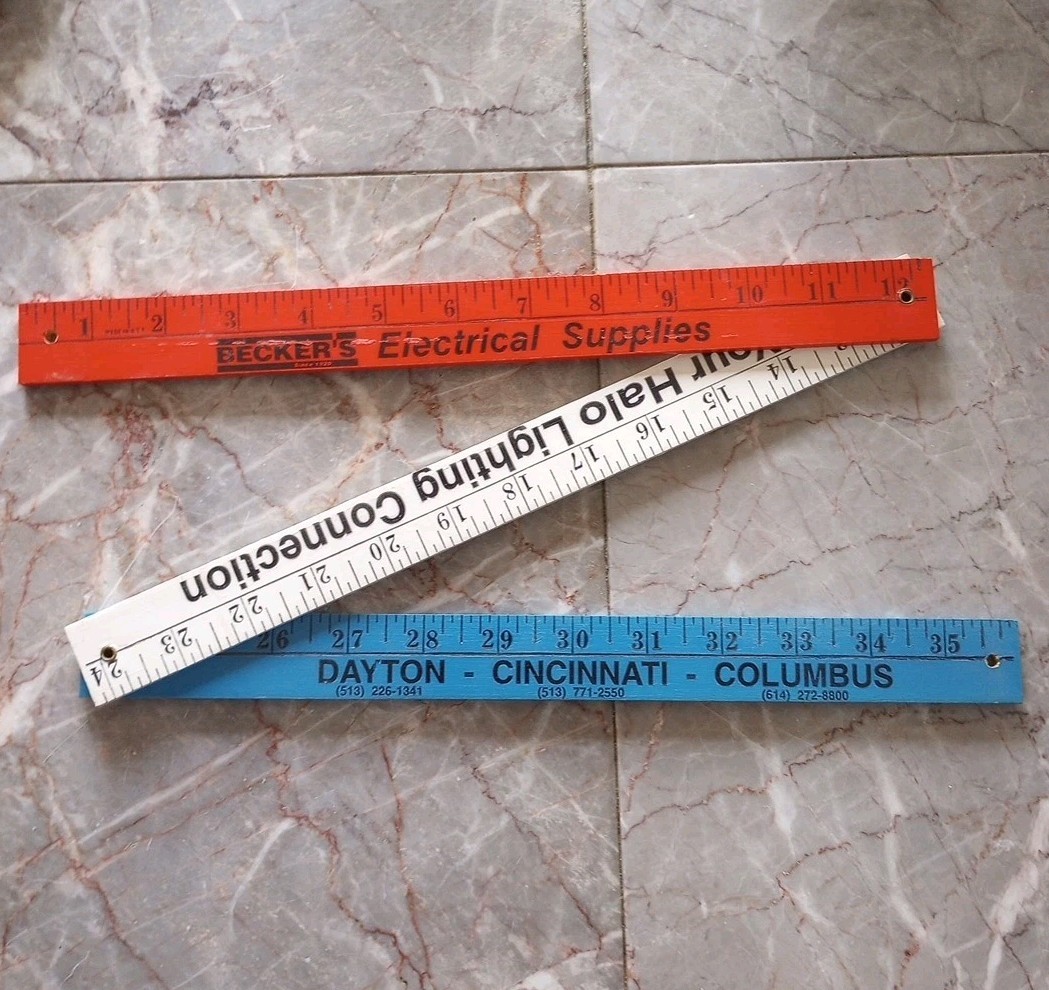 Vtg Advertising Becker’s Electrical Supply Wood Folding Yardstick Red White Blue