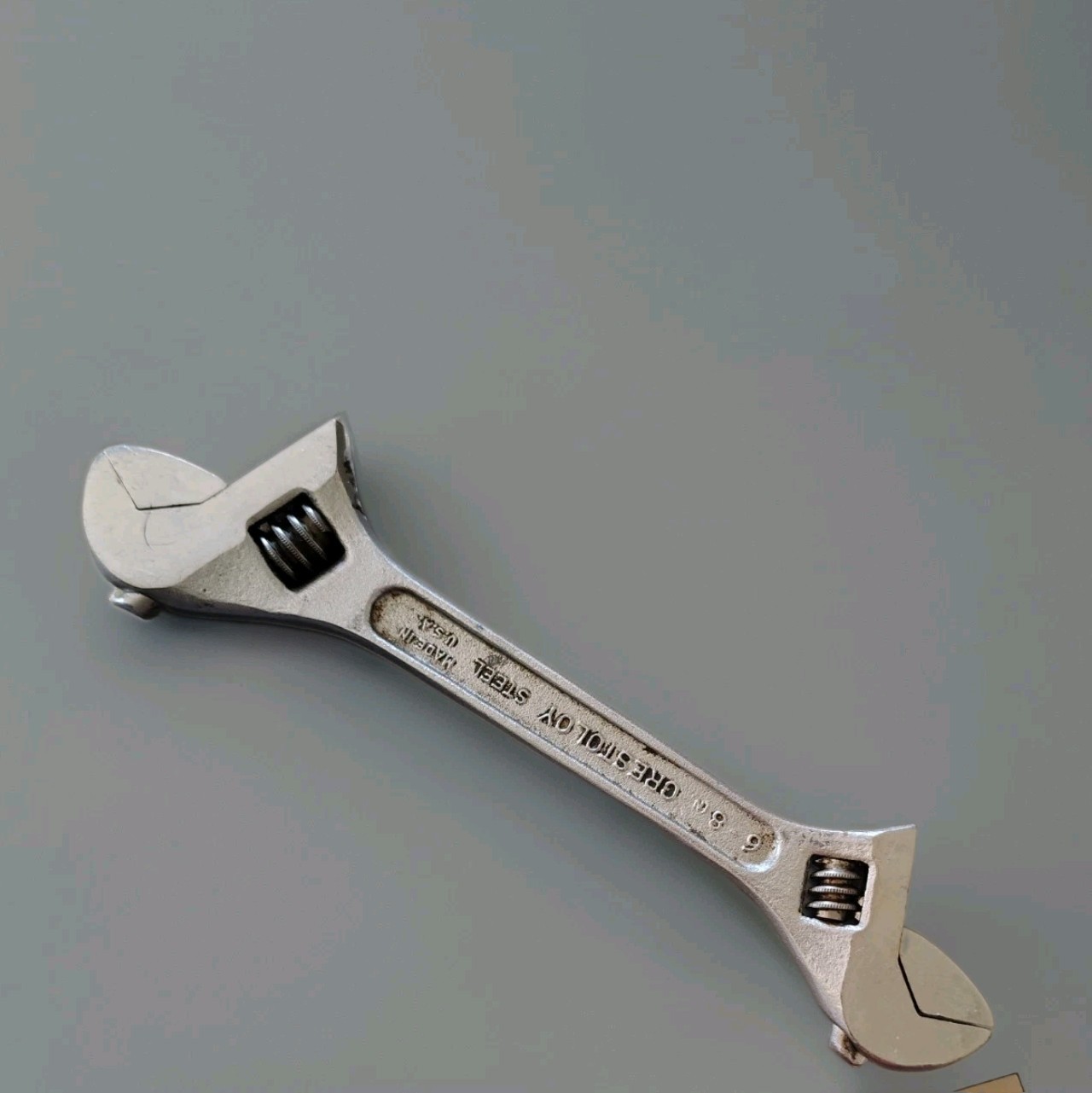 Vintage Crescent Crestoloy Double Ended Adjustable Wrench 6-8″ Dogleg Made In US