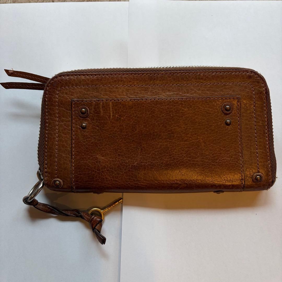 Chloe Round Zip Wallet Paddington Brown Leather Gold Silver Used
