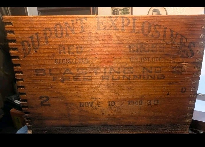 Vintage 1940 DuPont Red Cross Dynamite Crate • Dovetail Wood Box • Industrial…