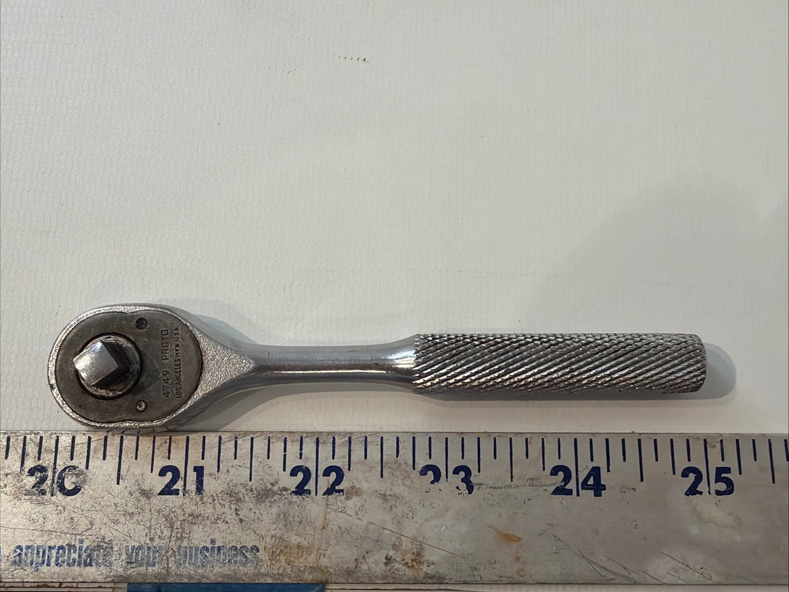 Vintage Proto 4749 1/4″ Drive Pear Head Knurled Ratchet Los Angeles USA 5”