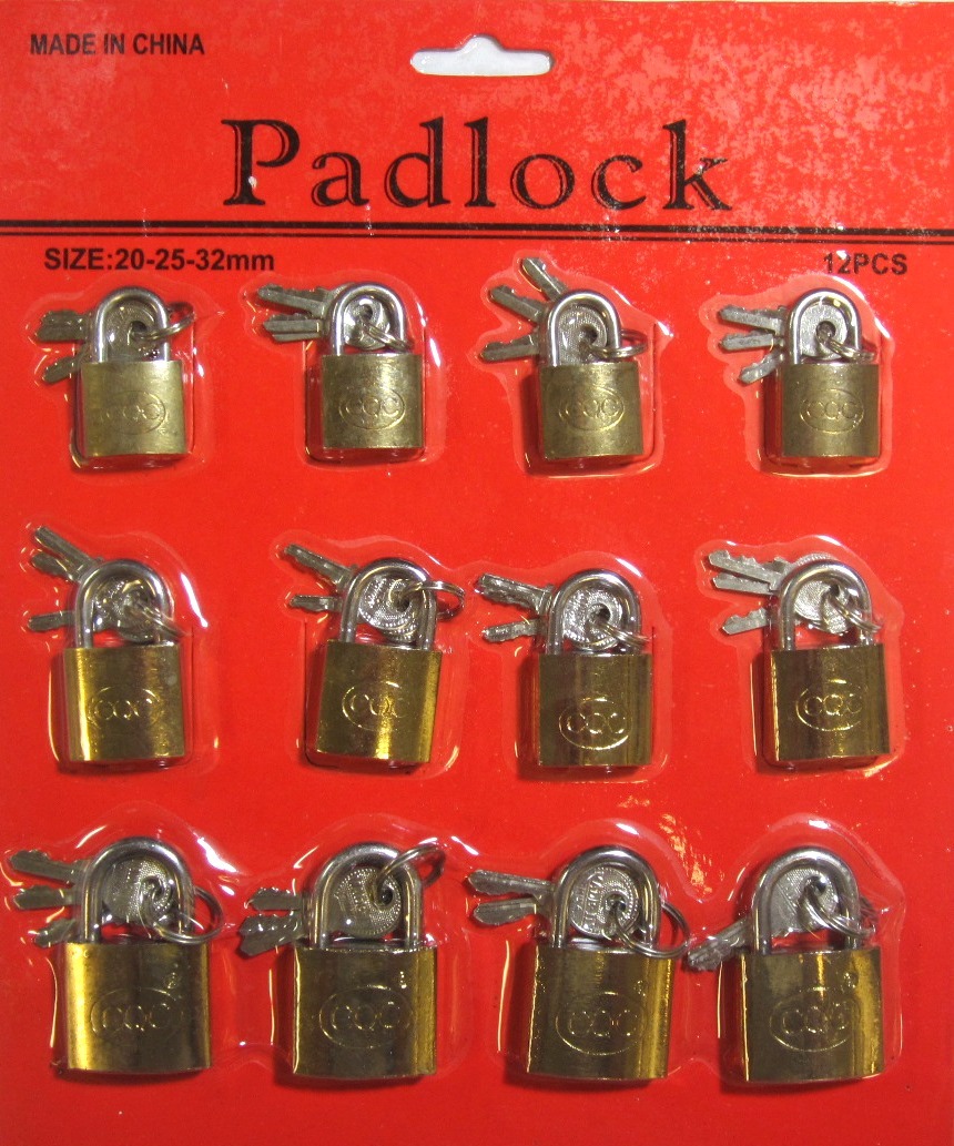 LOT OF 12–3 SIZE PADLOCK W/ 3 KEYS (20MM-25MM-32MM) STEEL MADE —LK200