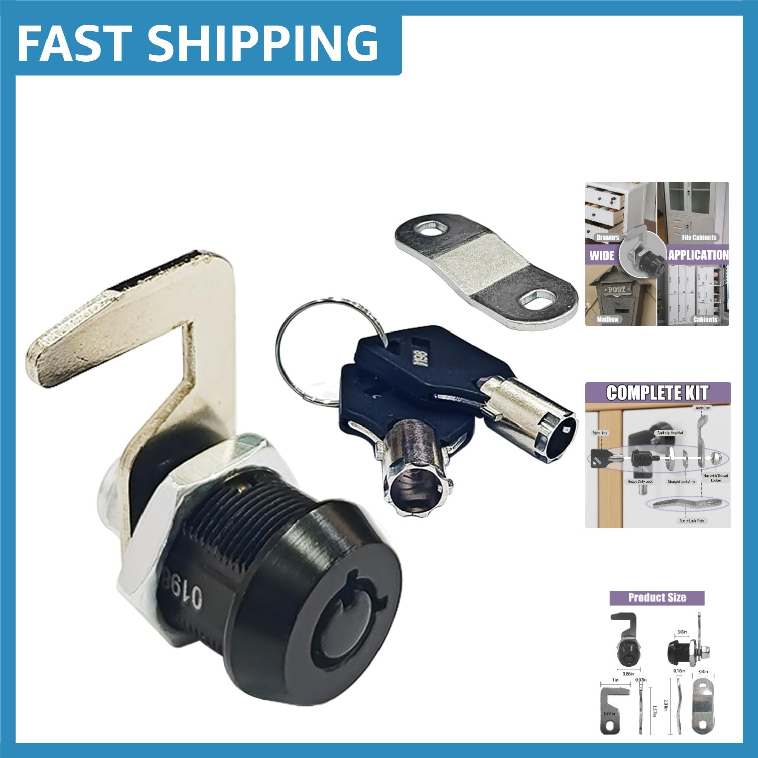 Durable Black Tubular Cam Lock 5/8 Inch with Keys – Ideal for Cabinets & Drawers