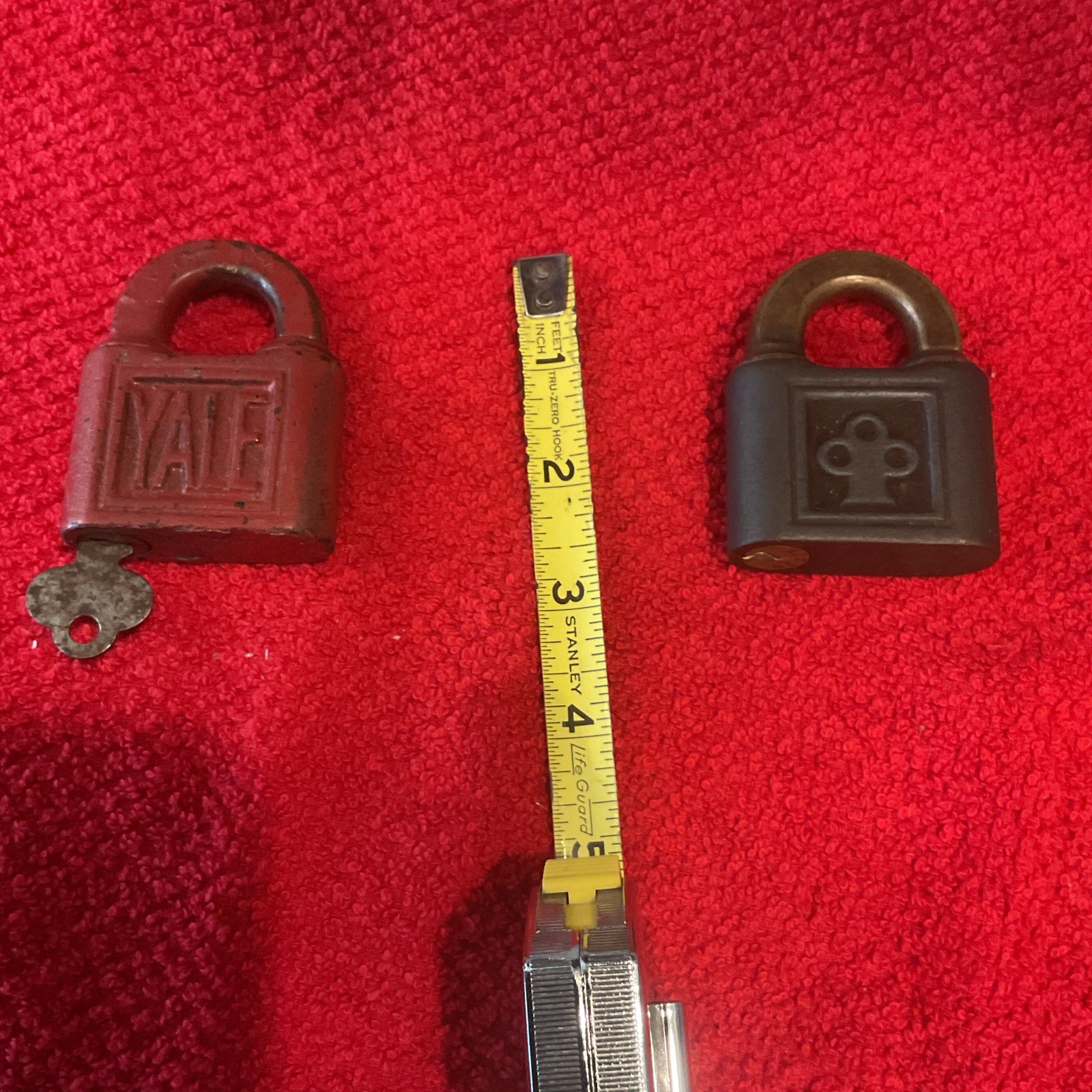 Yale Vintage Padlocks Lot of 2 Red and Bronze with Key for 1 Collectible