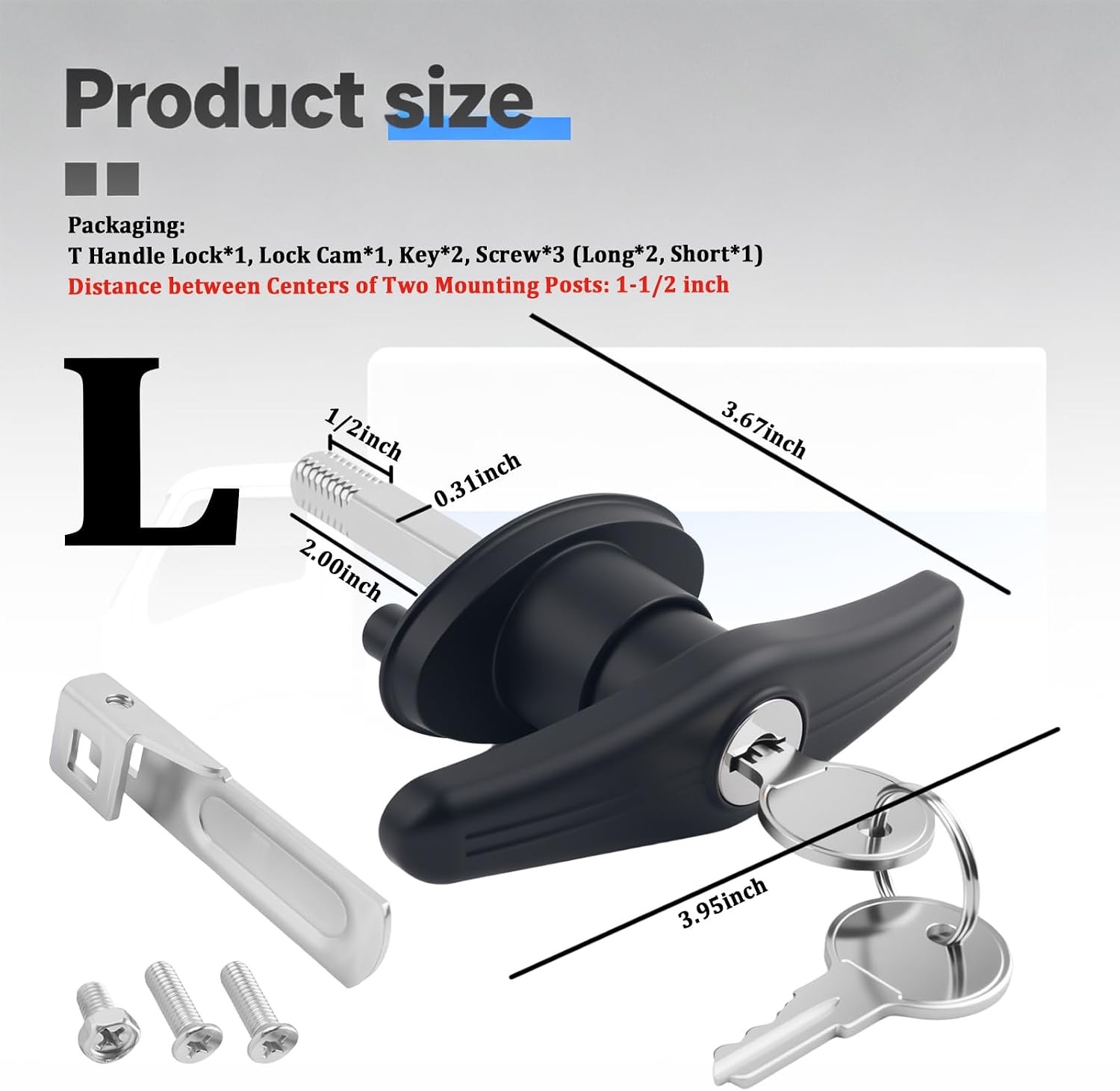 T-Handle Truck Topper Lock Kit with Cam & 2PCS 3.95*3.67*1.34 inch, L