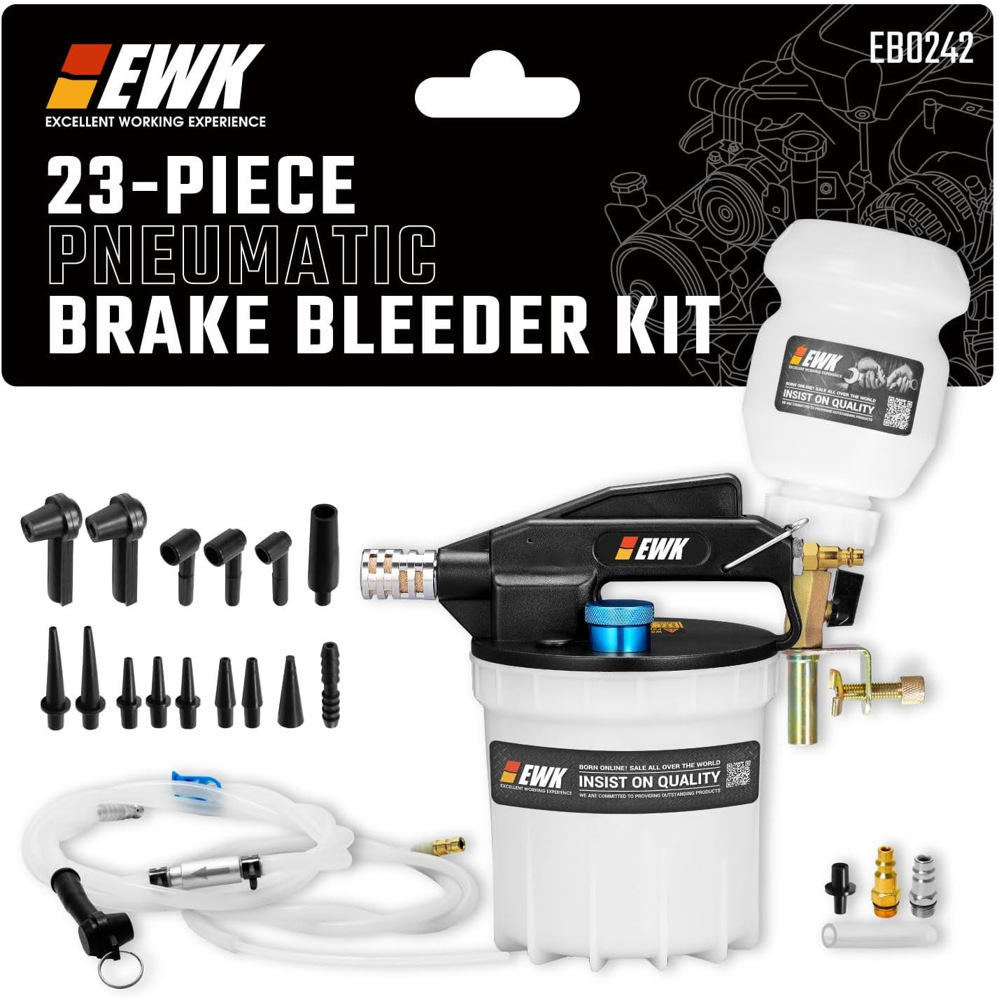 23 Pcs Pneumatic Brake Bleeder Kit, 2L Vacuum Pump & 1L Refilling Bottle | One-P
