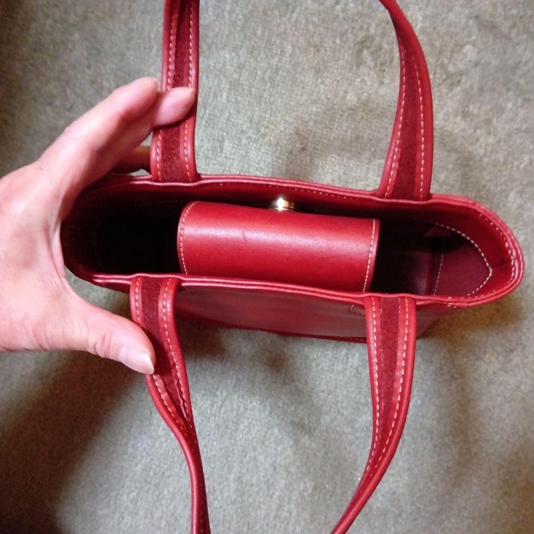 COACH Handbag Compact Leather Red White Stitching Used with Dust Bag