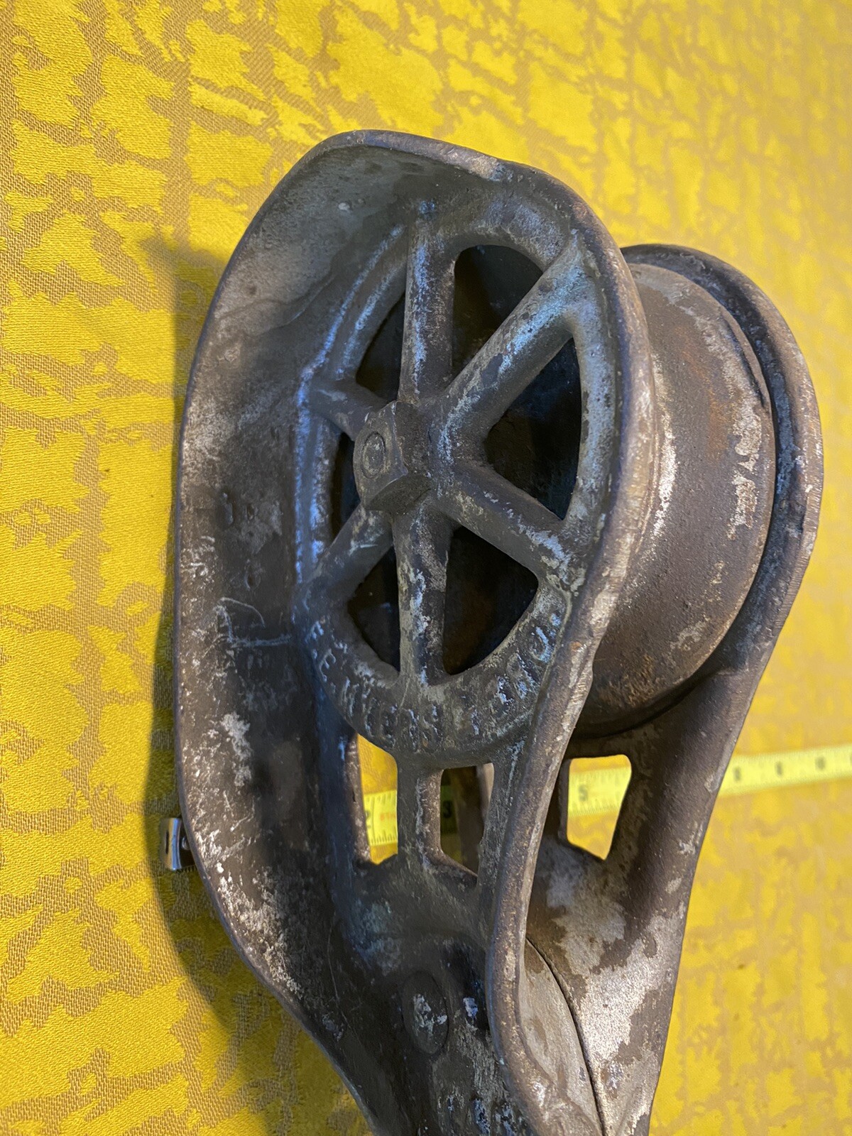 Cast Iron Barn Pulley FE Meyers Heavy Barn Rusty Antique Trolley H453 H454