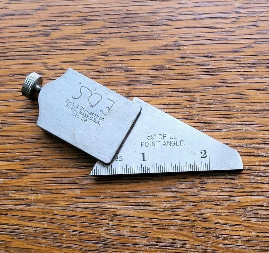 Vintage L. S. Starrett No. 22 59° Drill Point Angle w/No. C604RE 12″ Rule USA