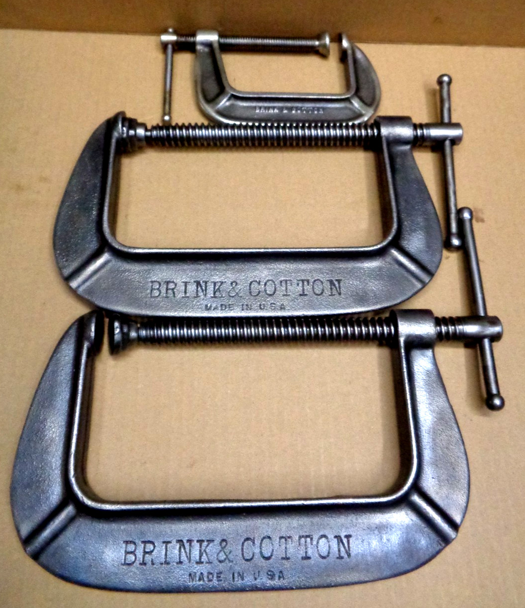 Vtg Lot/3 BRINK & COTTON USA Heavy Duty C-Clamps (2) No. 146-6″ & (1) No. 143-3″