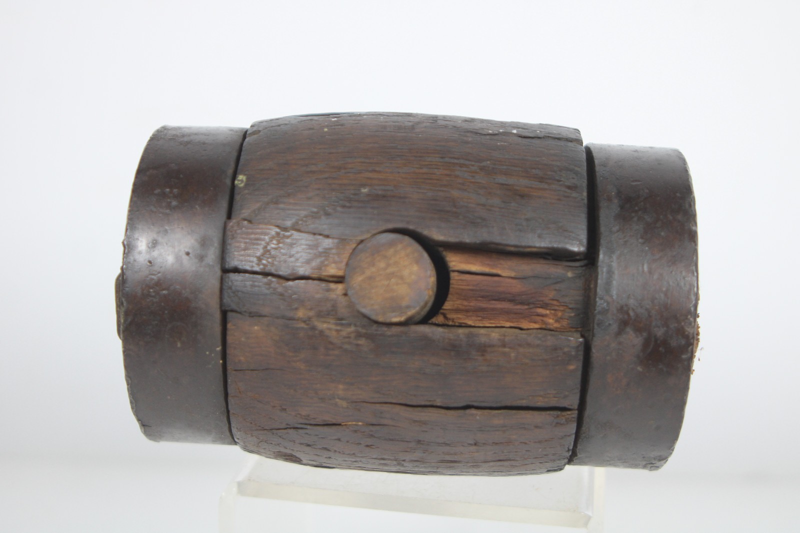 Primitive Rustic 11″ Wood Mallet Tool Woodworking Hammer w/Steel Bands Inv#JK65