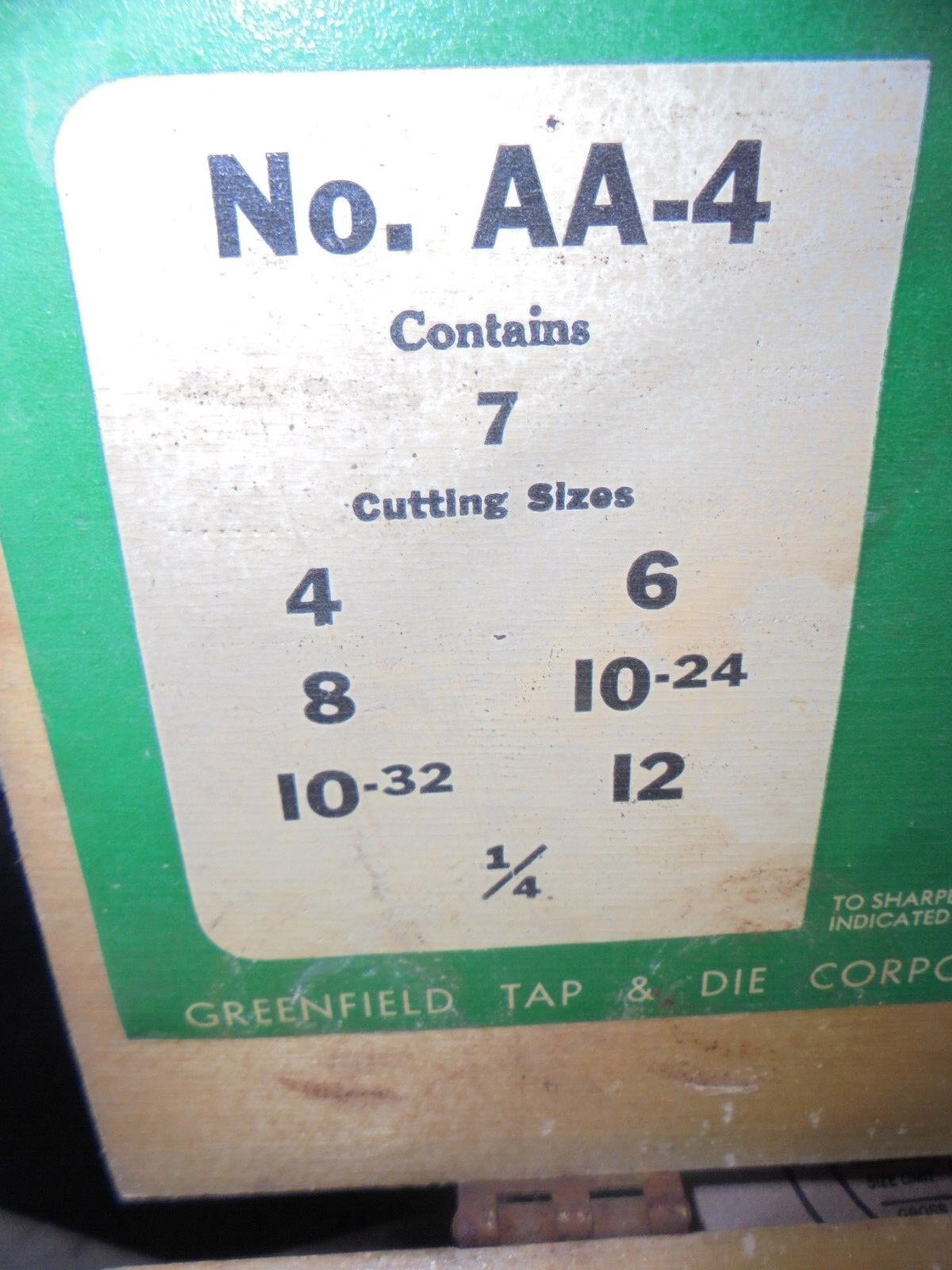 VINTAGE TAP & DIE SET, GREENFIELD LITTLE GIANT AA-4 SCREW PLATE