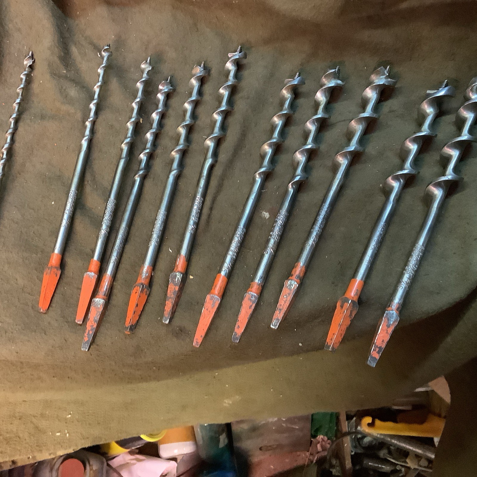Vintage Set of 10 SNELL MFG. Co. Auger Bit Brace Drill Bits