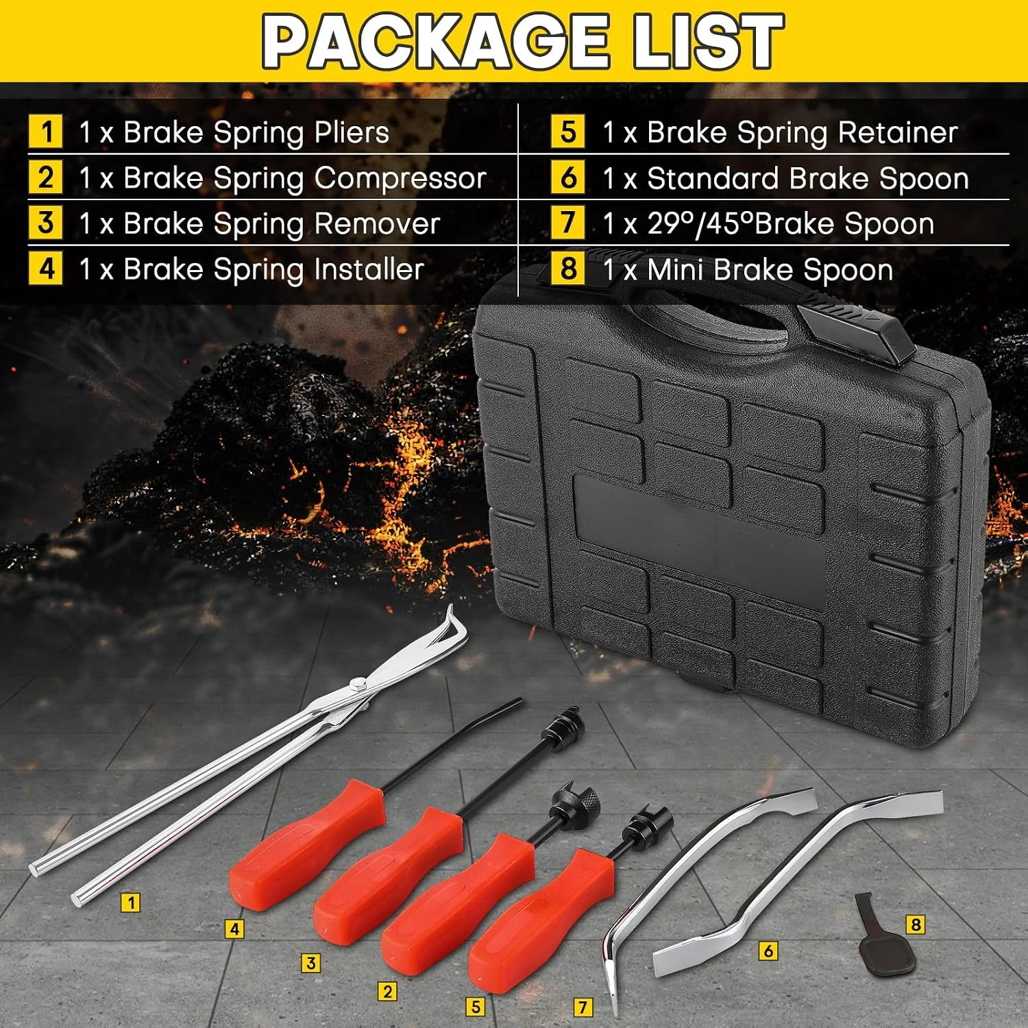 8PCS Drum Brake Tool Kit Brake Spoon Set with Drum Brake Spring Pliers, Brake Sp