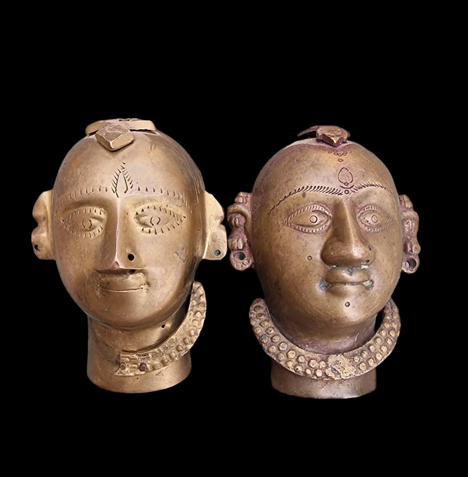 1900’s Old Vintage Antique Brass Fine Engraved Hindu Goddess Maa Gauri Head Face