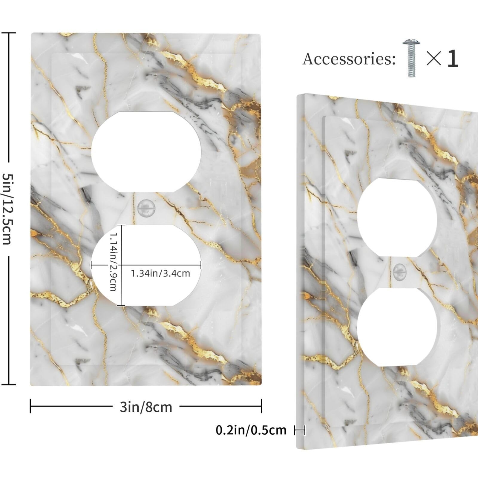 Decorator Switch Cover 1 Gang Duplex Marble White Gray Gold Lines Wall Plate …
