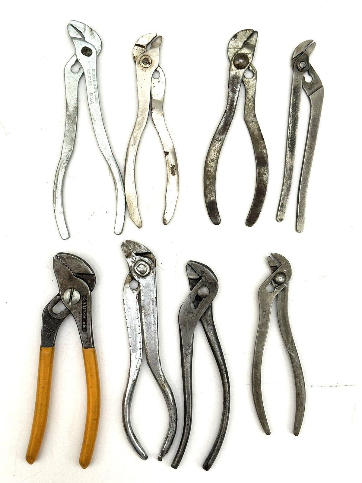 8 vintage Ignition Pliers, channel locks USA, Germany, Japan