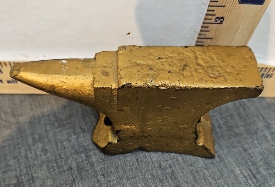 Vintage 5.75” Small Cast Iron Anvil 3.2 Lbs Decor Painted Gold