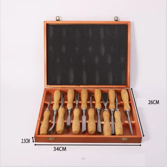 12-Pieces Woodworking Wood Chisel Set with Wooden Box Razor Sharp CR-V 60 Steel