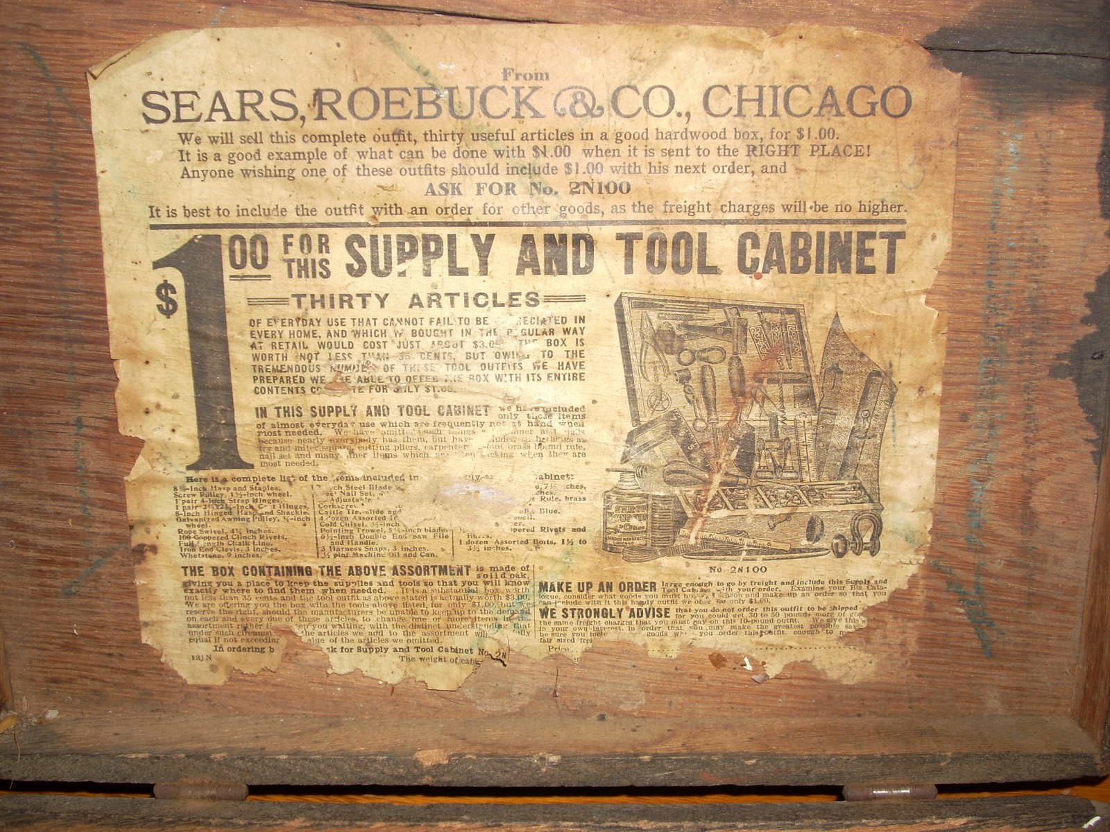 Antique SEARS Wooden Tool/Storage Box model 2N100 Empty.