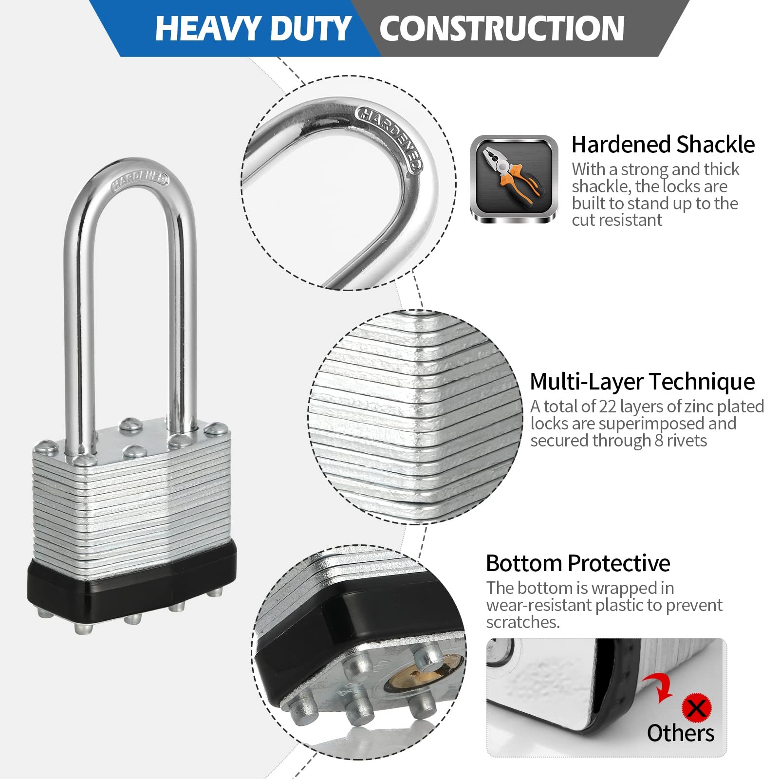 Keyed Alike Padlocks, Laminated Heavy Duty Padlocks Keyed Alike Set of 6, Key…