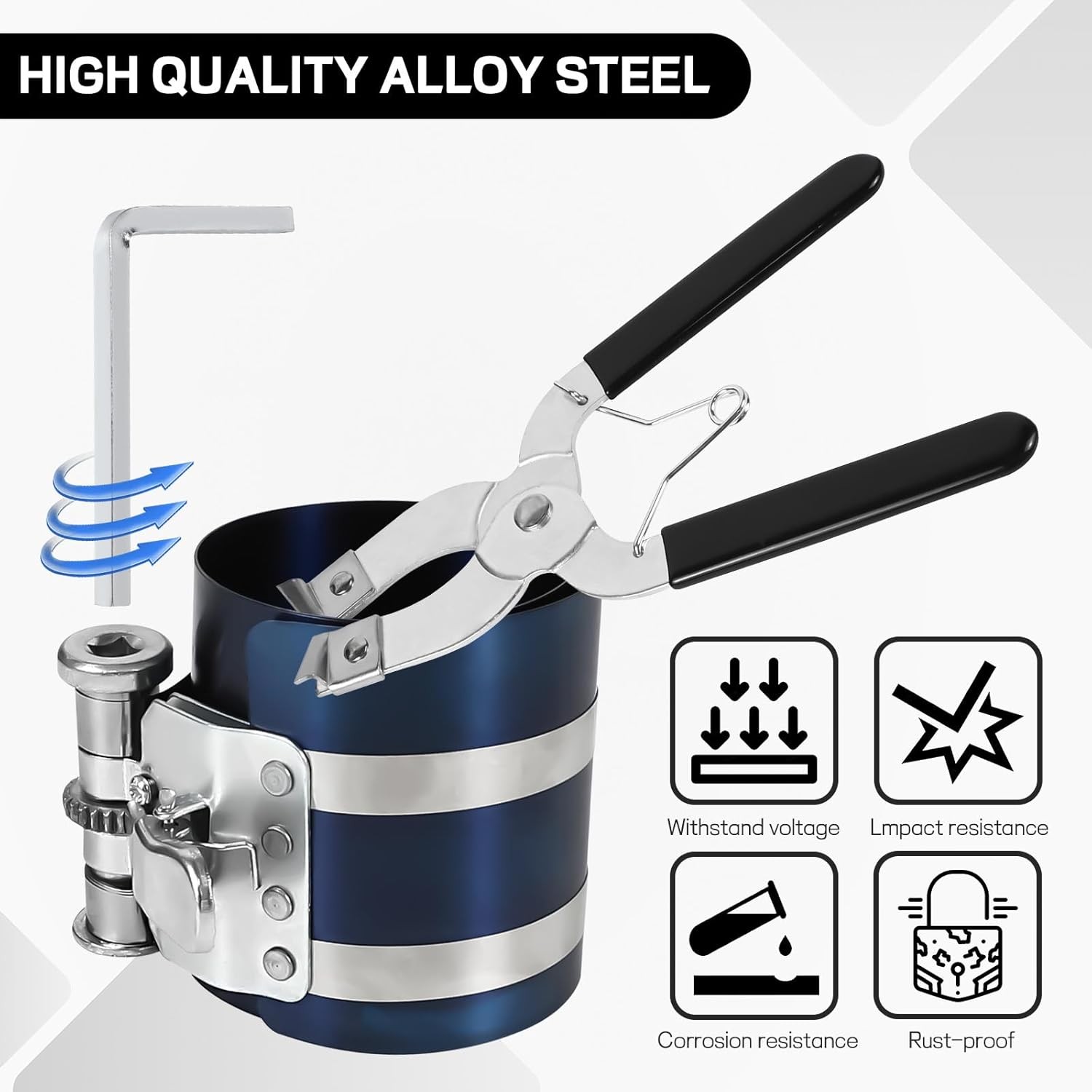 Car Engine Piston Ring Installer Removal Kit, Piston Ring Compressor with Piston