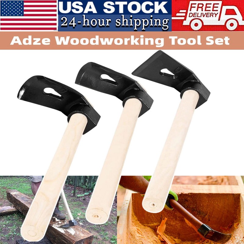 Curved Bowl Adze Woodworking Tool Set Straight Big Small Curved Adze (3PCS)