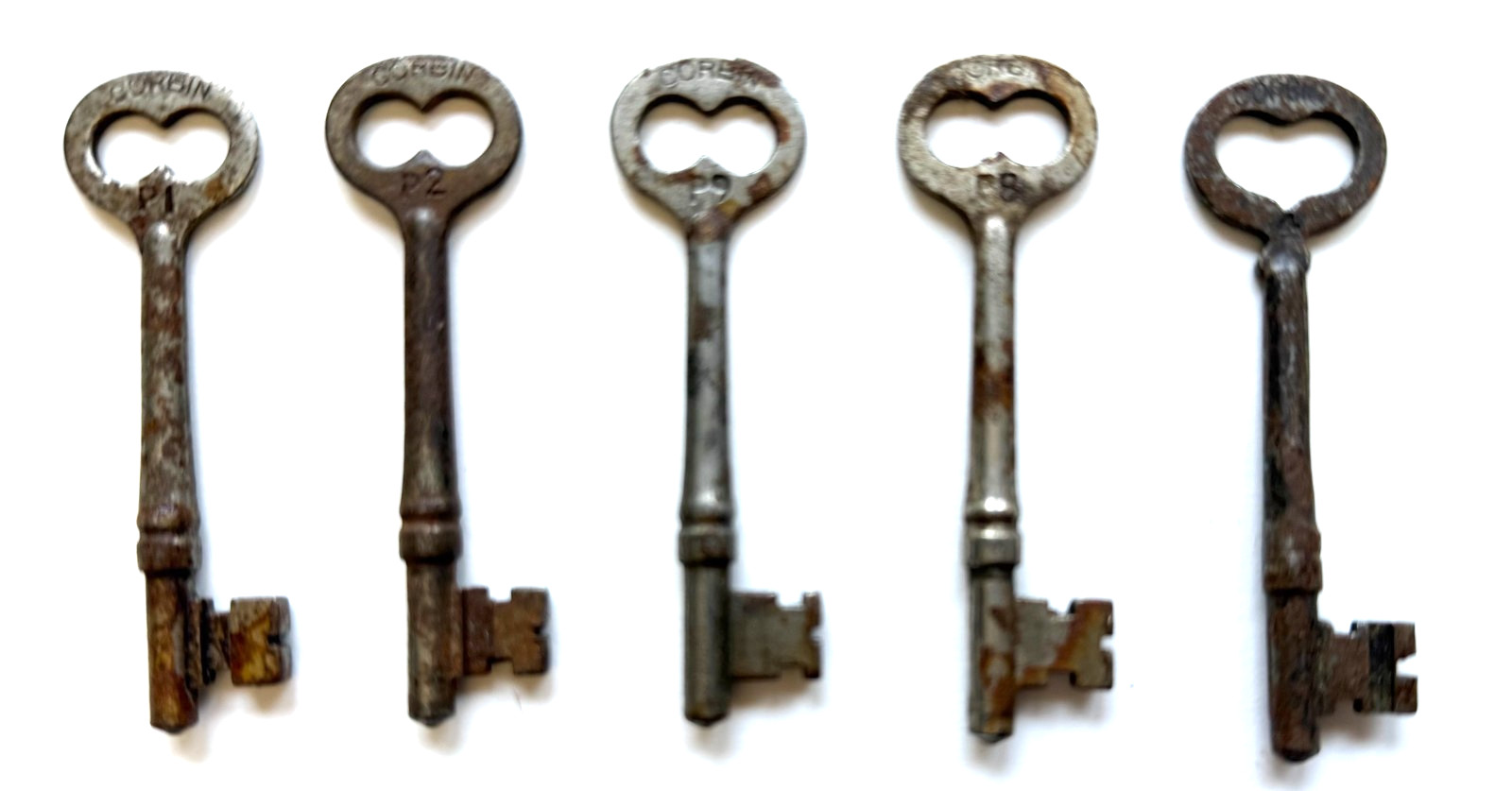 ANTIQUE LOT OF 5 CORBIN DOOR / DRAWER SIZE SKELETON KEYS 2 3/4″ INCHES LONG