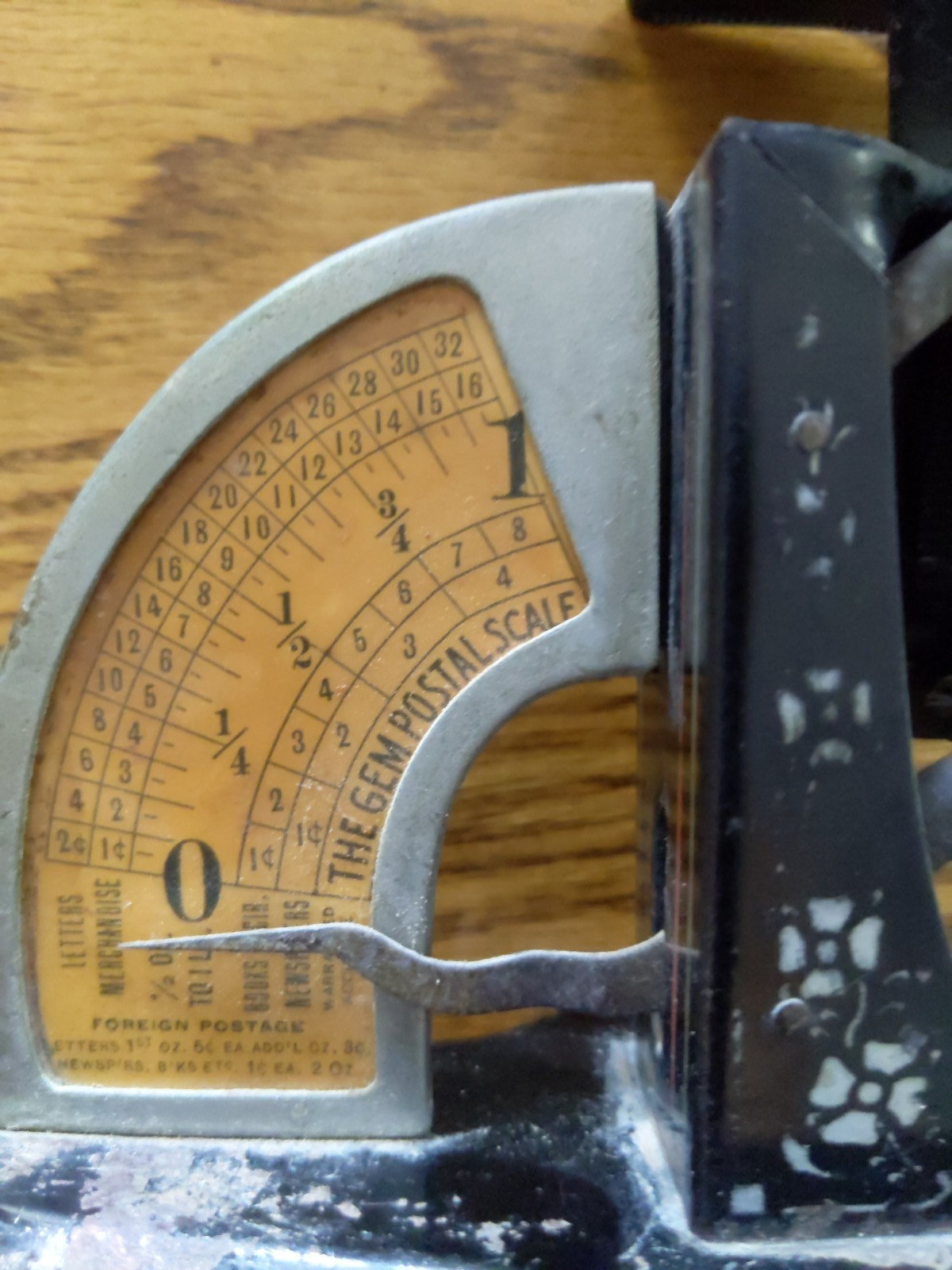 Small antique The Gem Postal Scale Pat. 1904 black with white flowers 8.25″ tall