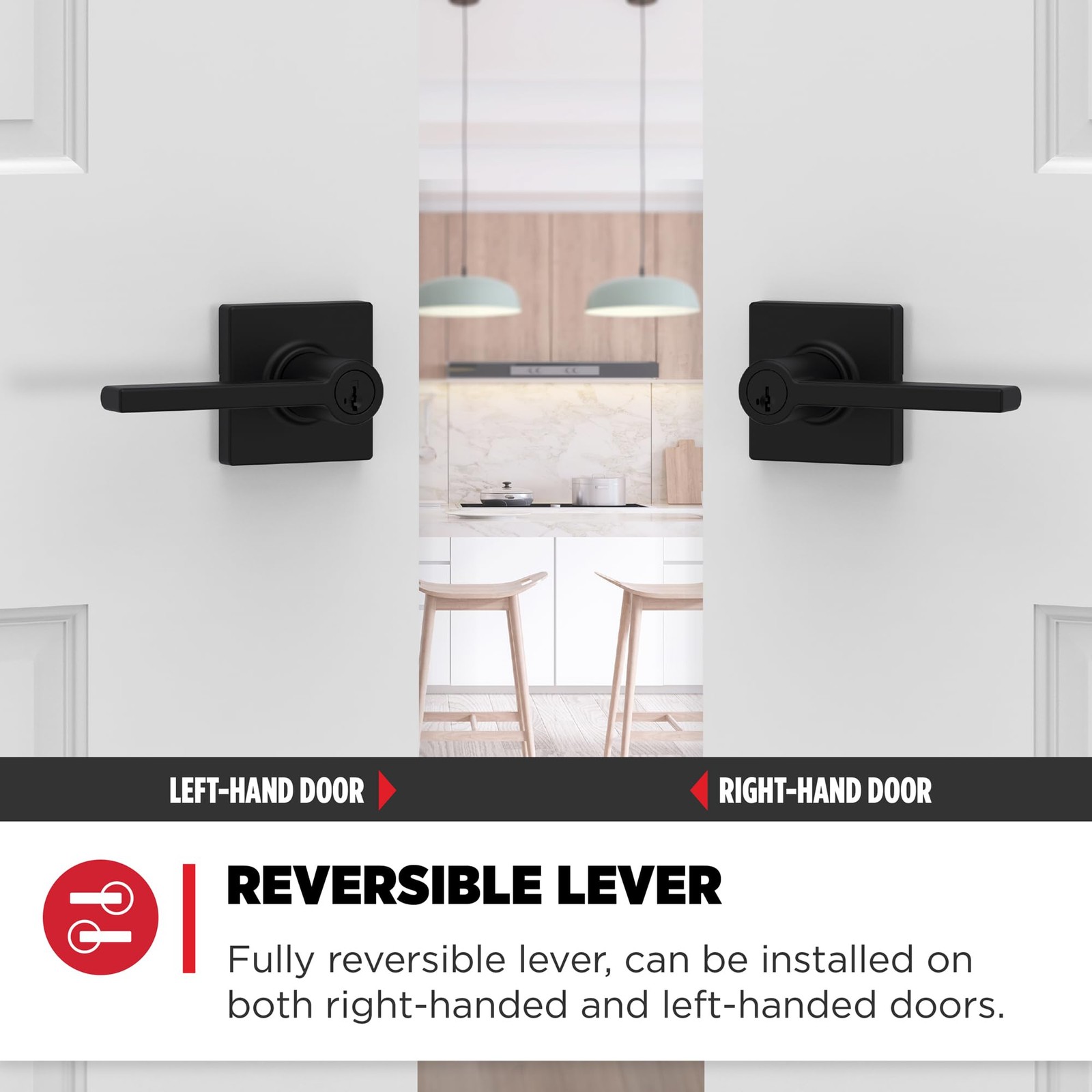 Kwikset Casey Entry Door Handle with Lock and Key, Secure 1 Pack, Matte Black