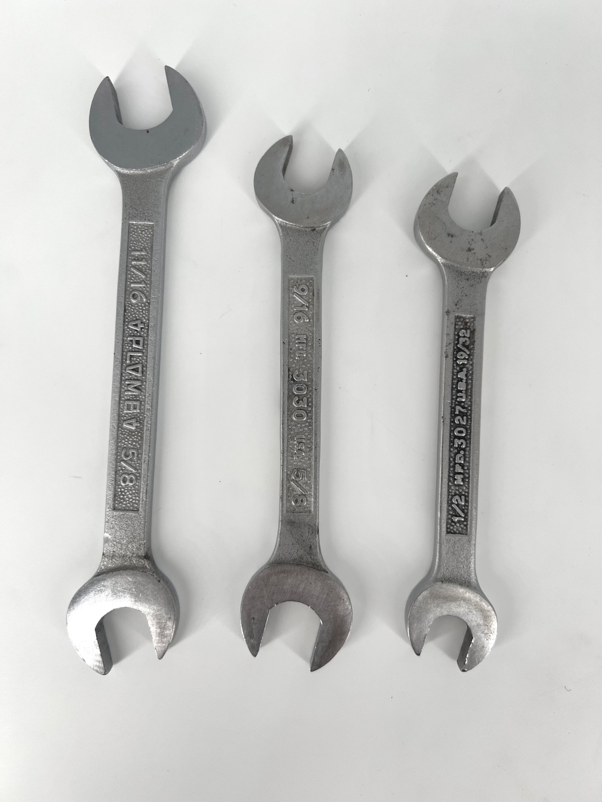 Vintage Lot 3p PLOMB PEBBLE FIINSH 3027 3030 3034 Open End Wrench 1/2 9/16 5/8
