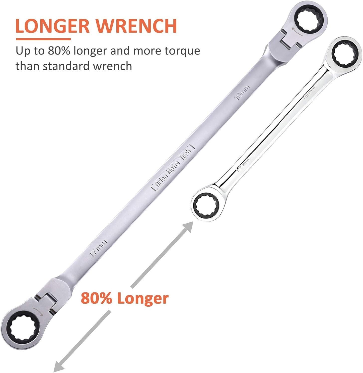 6-Piece Metric 8mm-19mm Extra Long Gear Ratcheting Wrench Set XL Extended Handle
