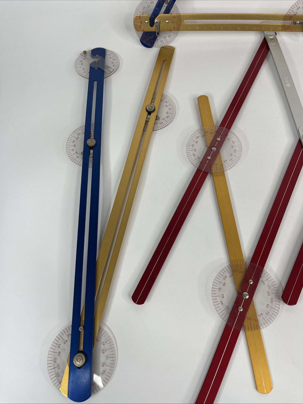 Vintage Welch Lot Of 5 Angle Rulers Metal School Learning Science Tool Angels