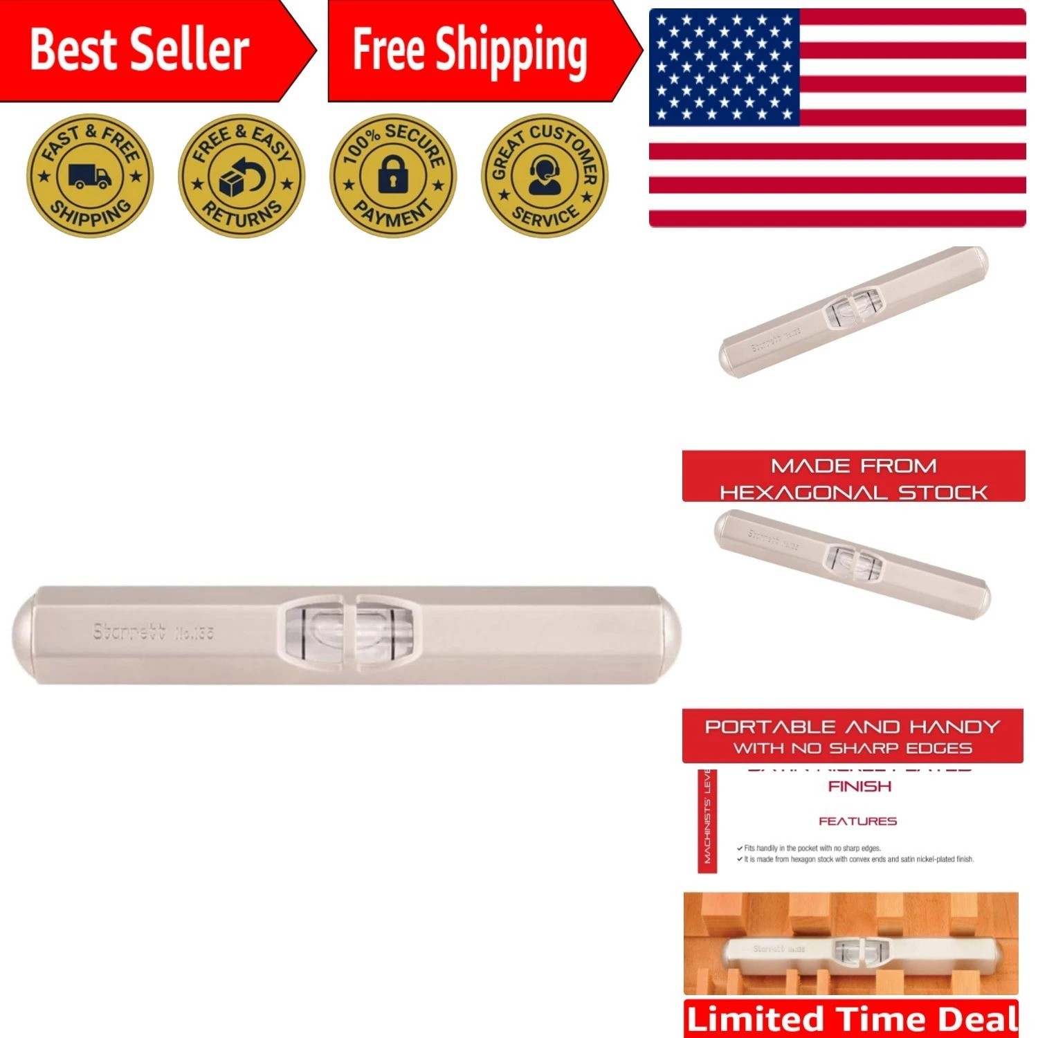 Accurate Pocket Level Tool – 3-1/2″ Satin Nickel with Hexagonal Stock Design