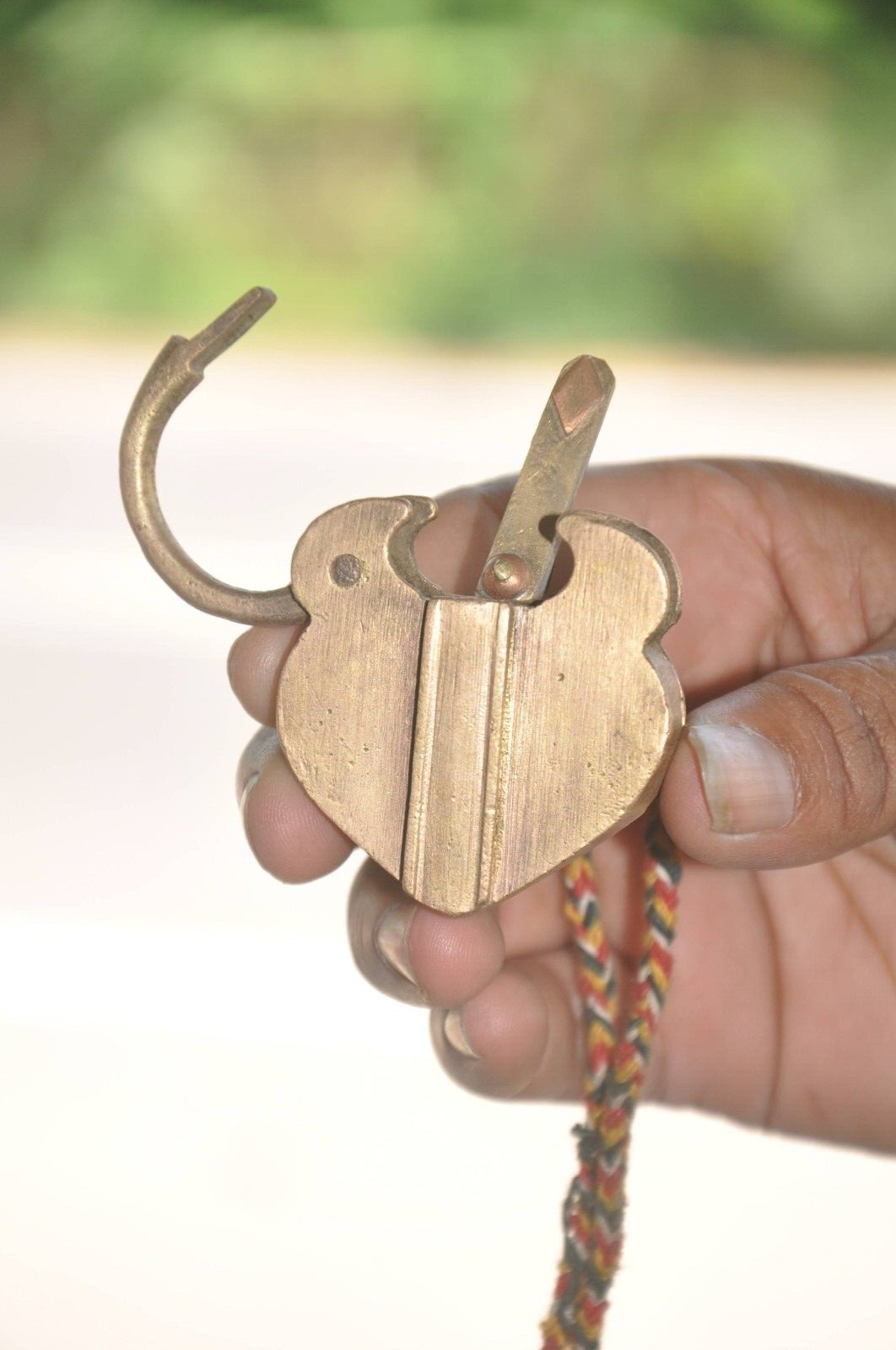 Vintage Brass Heart Shape Circles & Flowers Engraved Handcrafted Pad Lock