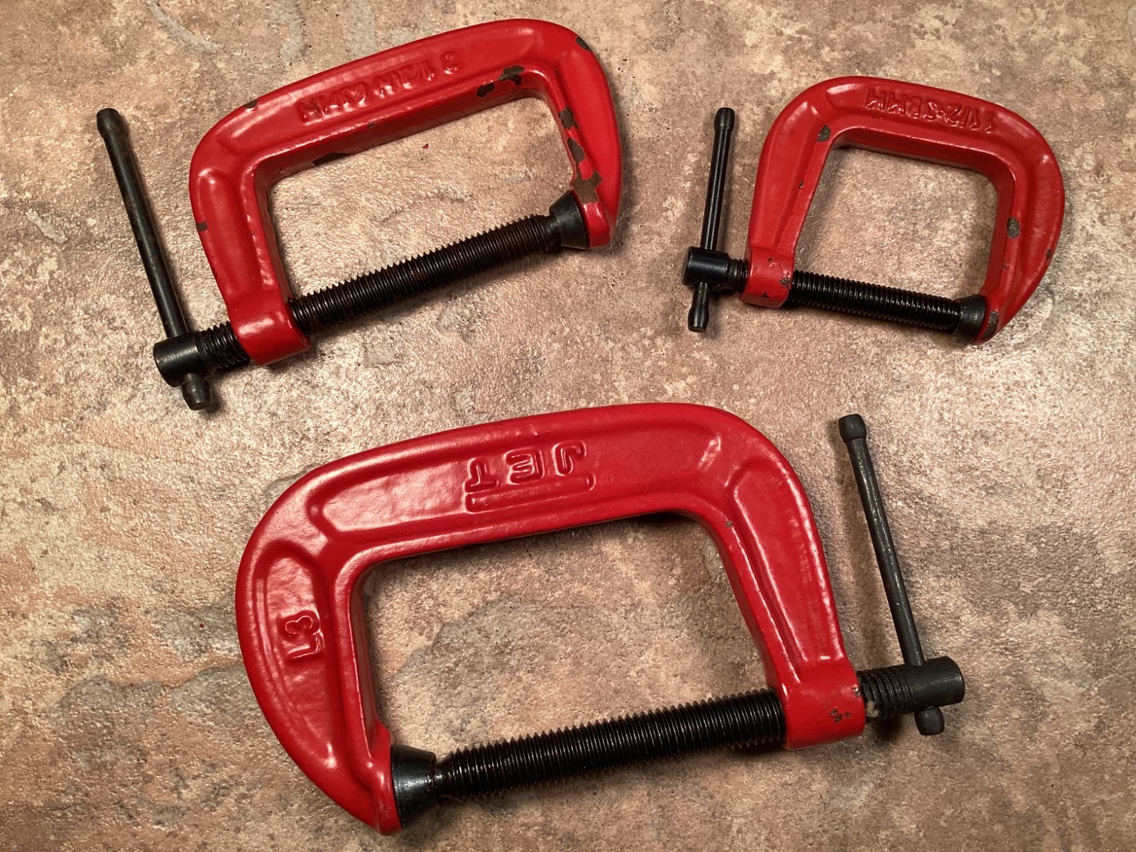 NEW JET C Clamps Lot of 3 3″, 2-1/2″, 1-1/2″ Throat Depth Drop Forged Heavy Duty