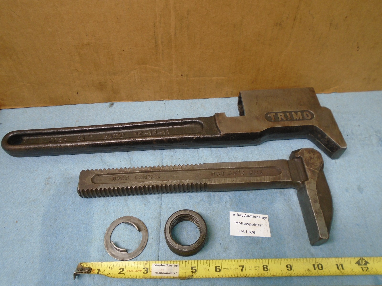 Trimo BIG 21″ Monkey Wrench Smooth Jaw Adj. Pipe Wrench Pat Date 1911 Clean J676