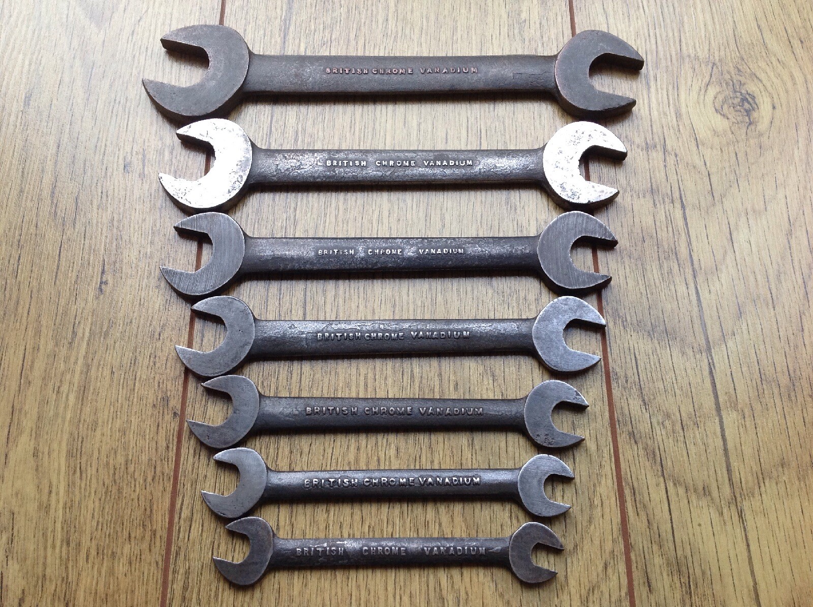 7 Vintage Reform 1940s Whitworth Open Ended Spanners 9/16″ To 1/8″W.
