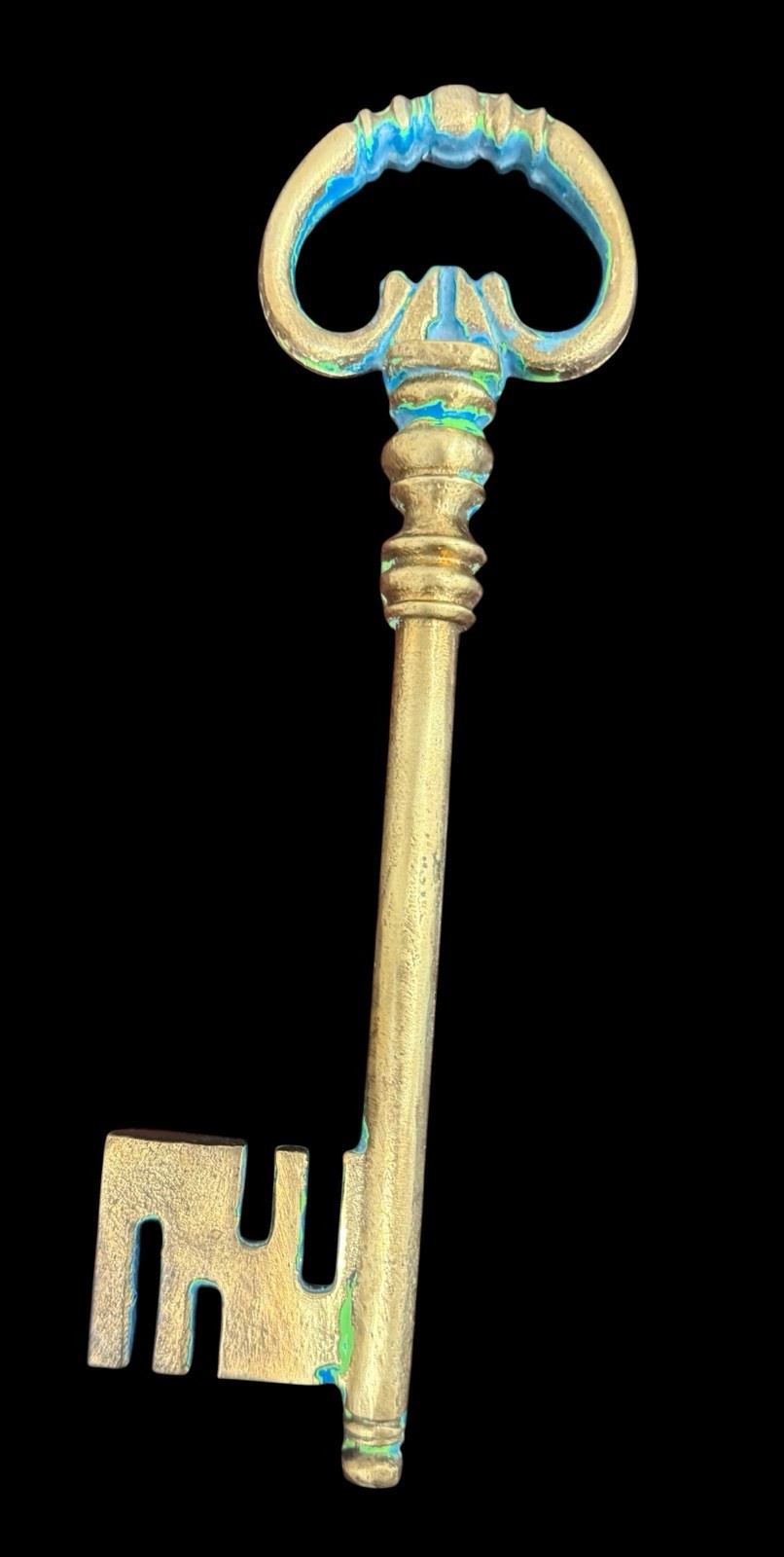 Vintage Large Decorative Brass Skeleton Key Ornate Cast Brass Wall Decor 9.25”