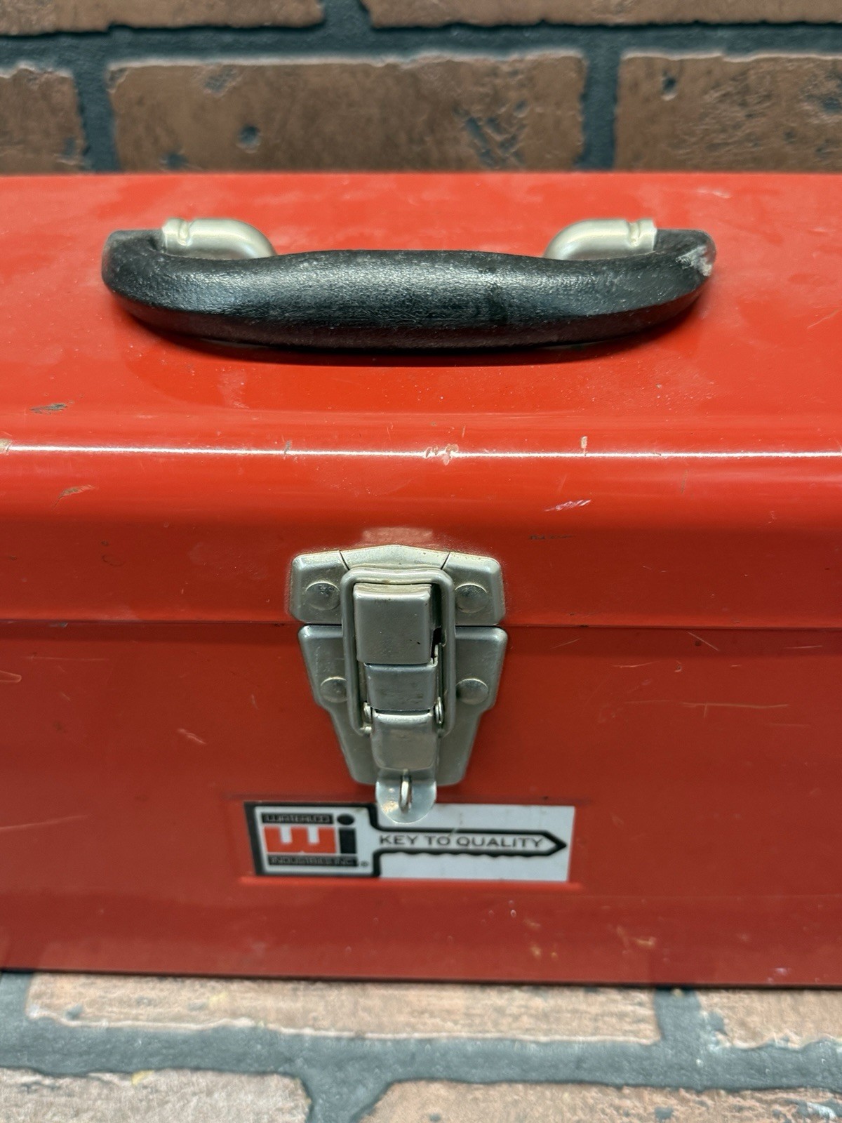 Vintage WATERLOO Metal Toolbox w/ Tray 19″ x 7″ Red Metal Toolbox