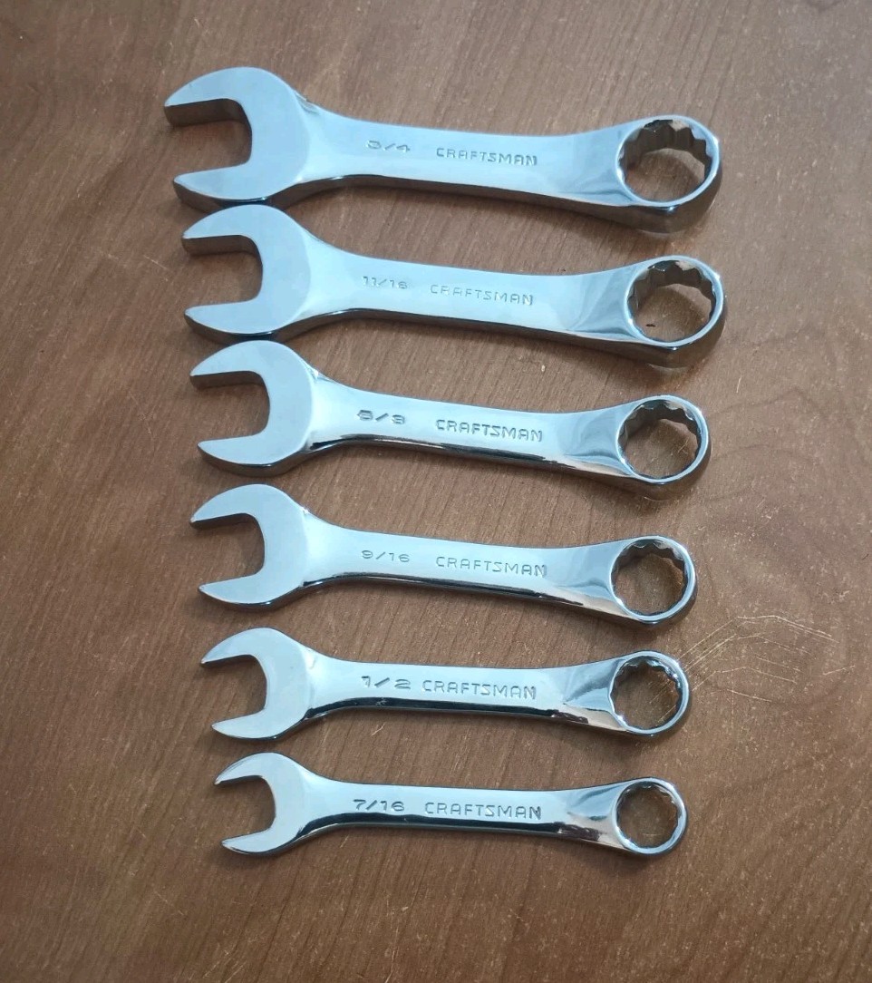 Craftsman USA 6pc SAE Stubby Combination -K- Series Wrench Set Polished Finish