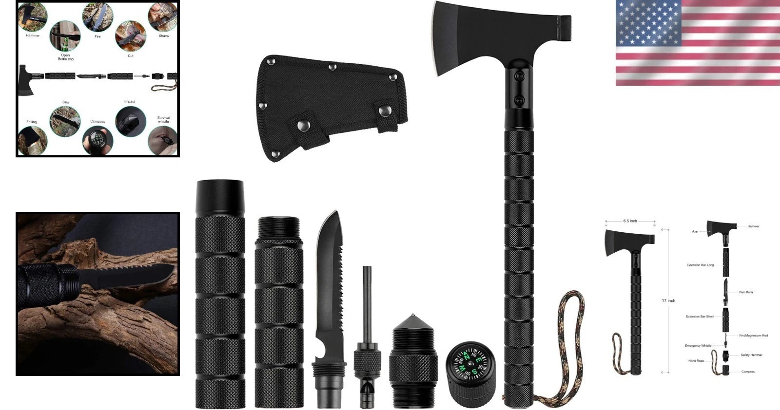Multi-Functional Tactical Hatchet for Camping – Compact & Adjustable with Sheath