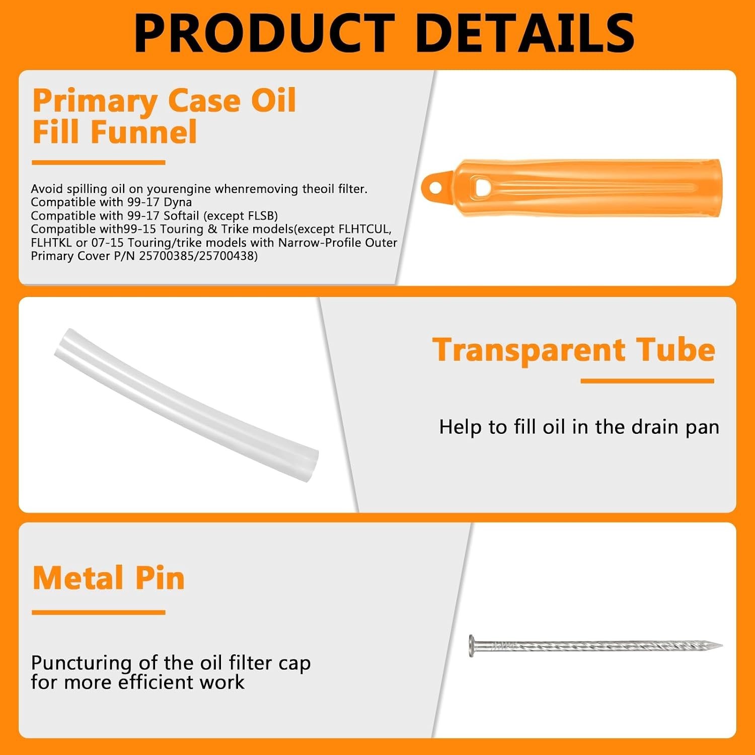 Complete Motorcycle Oil Change Tool Set Filter Wrench Drip Free Funnels O-Rings