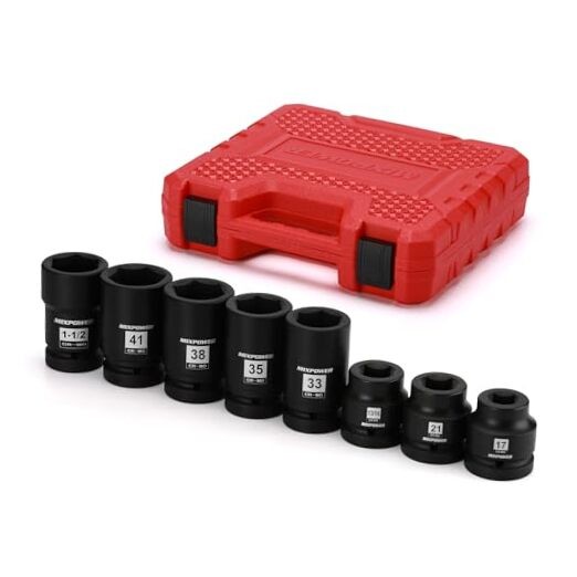 8PCS 1″Drive Impact Socket Set – 17mm, 21mm, 13/16″ Square, 1-1/2″ Budd